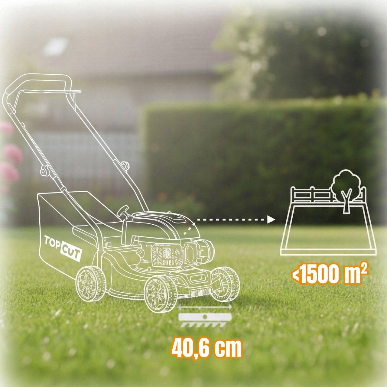 TOP CUT LAWN MOWER WITHOUT DRIVE 149CC 40CM 45L REVERSIBLE LIGHT Mowing width 40 cm