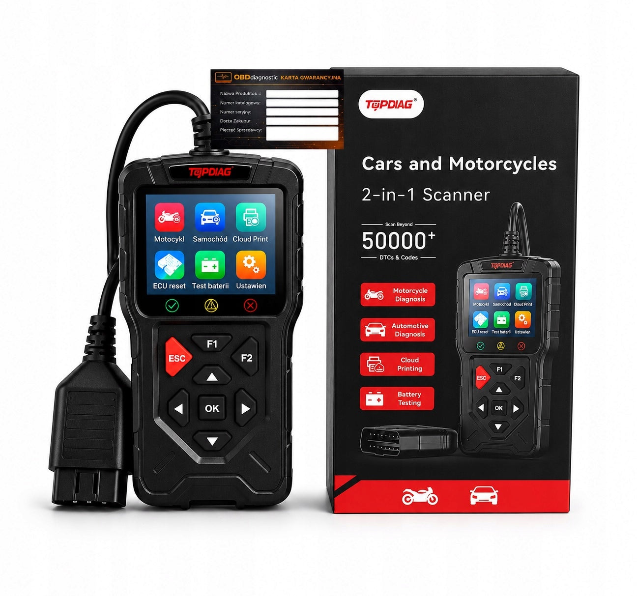TOPDIAG OBD2 Diagnostic Tester for Motorcycle and Car ECU Scanner