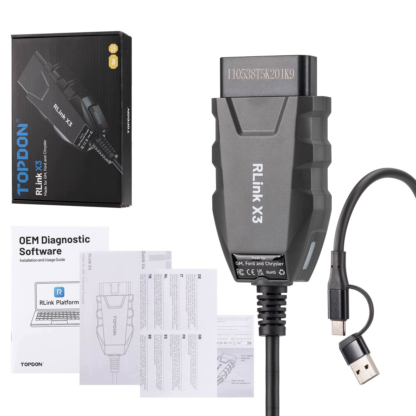TOPDON RLINK X3 J2534 through programmer for GM, Ford and Chrysler