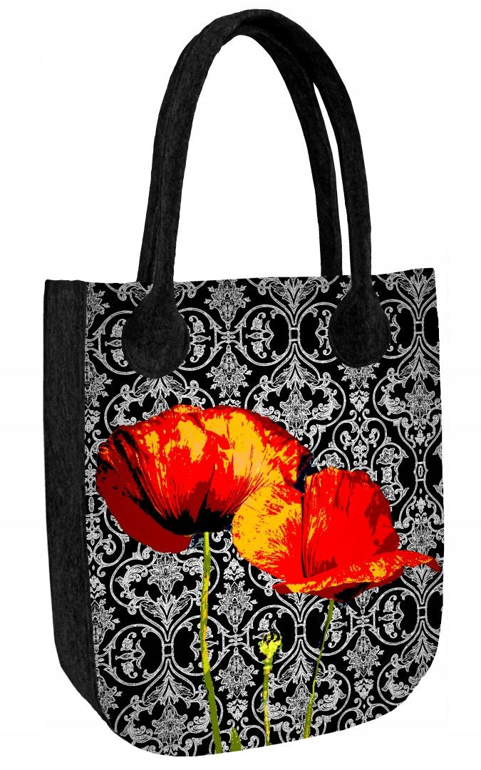 Handtasche aus Kunstfilz für Damen City Poppies Schwarz 