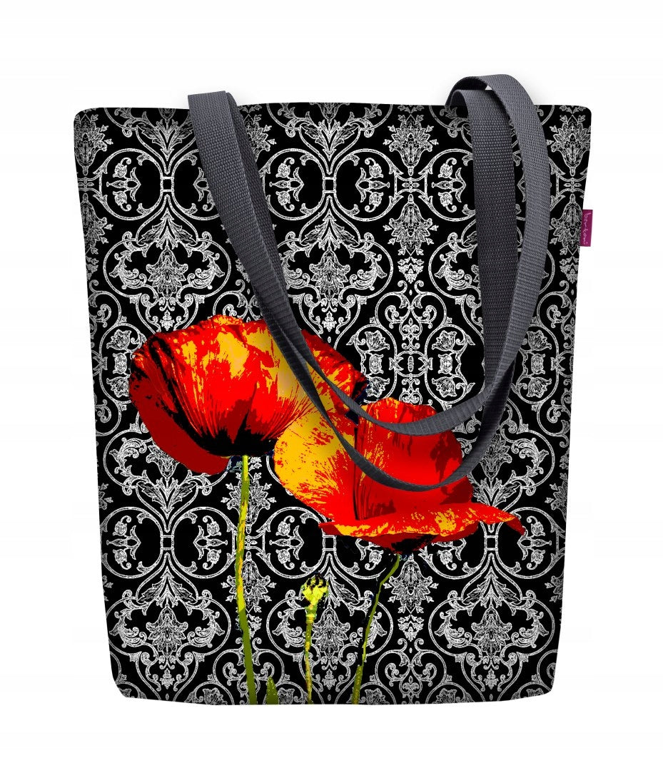 Handtasche aus Kunstfilz für Damen City Poppies Schwarz 