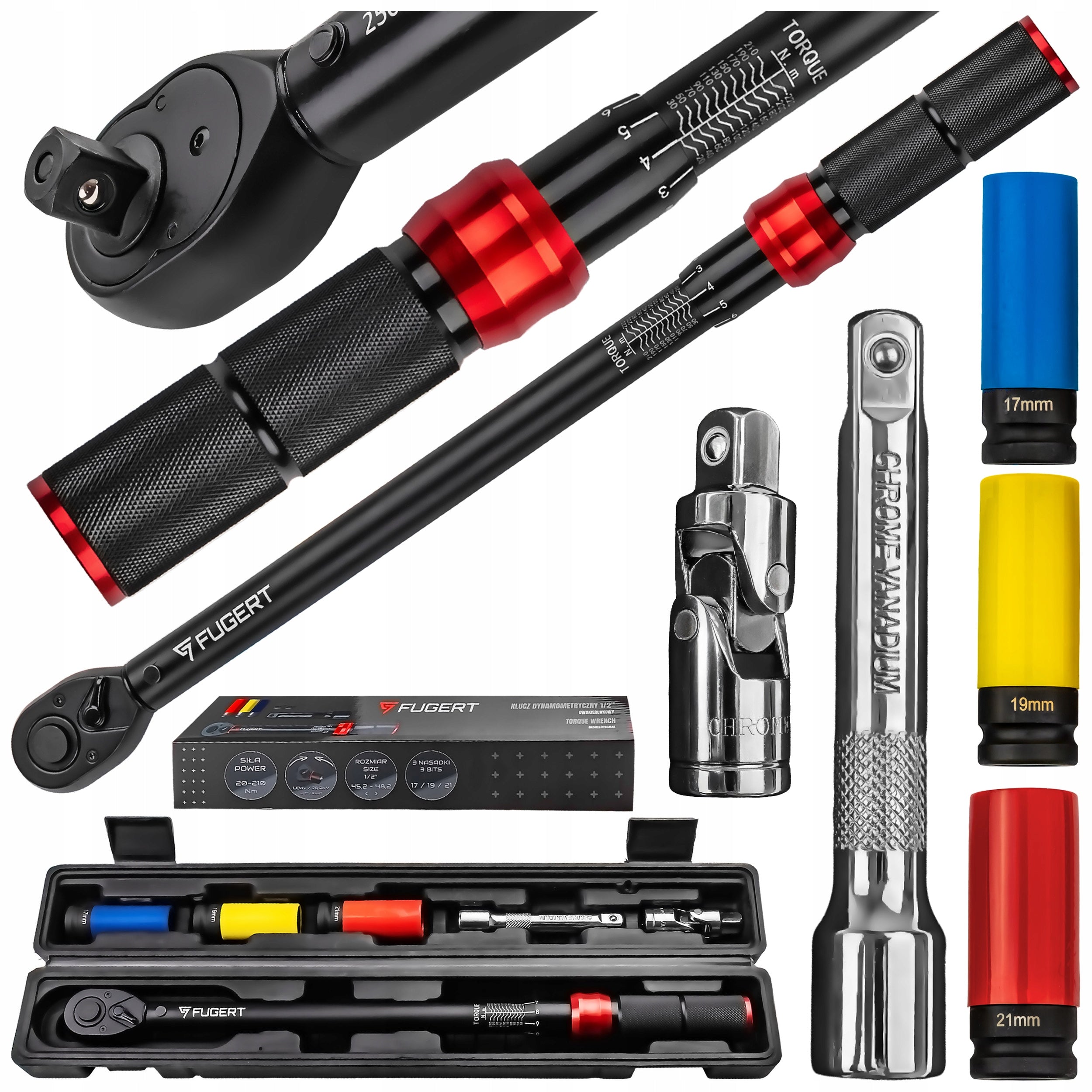TORQUE WRENCH 1/2" 20-210NM FOR WHEEL TIGHTENING SOCKET SET