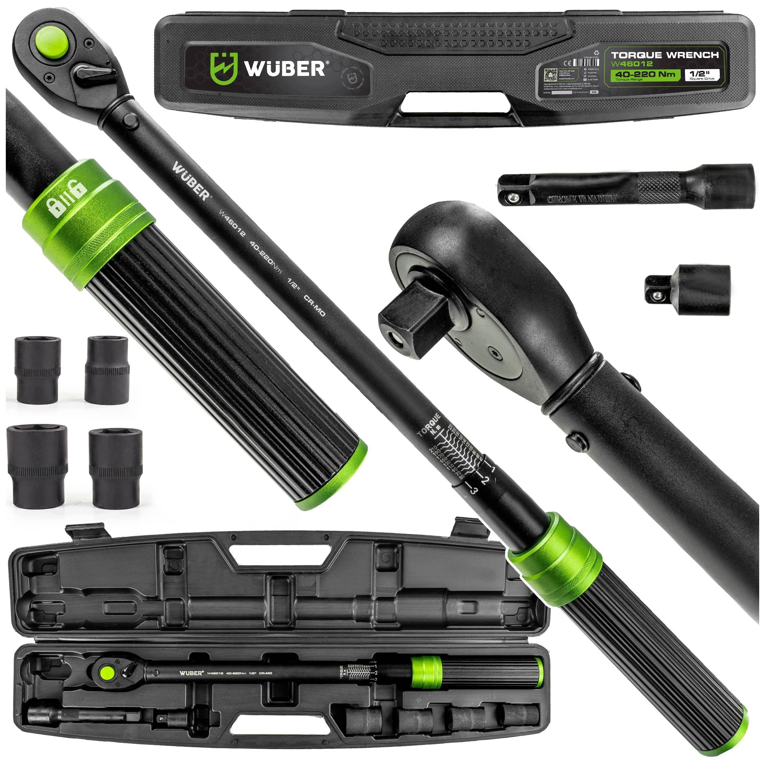 TORQUE WRENCH 1/2"-3/8" CrMO 40-240Nm SUITCASE+4 CAPS+EXTENSION