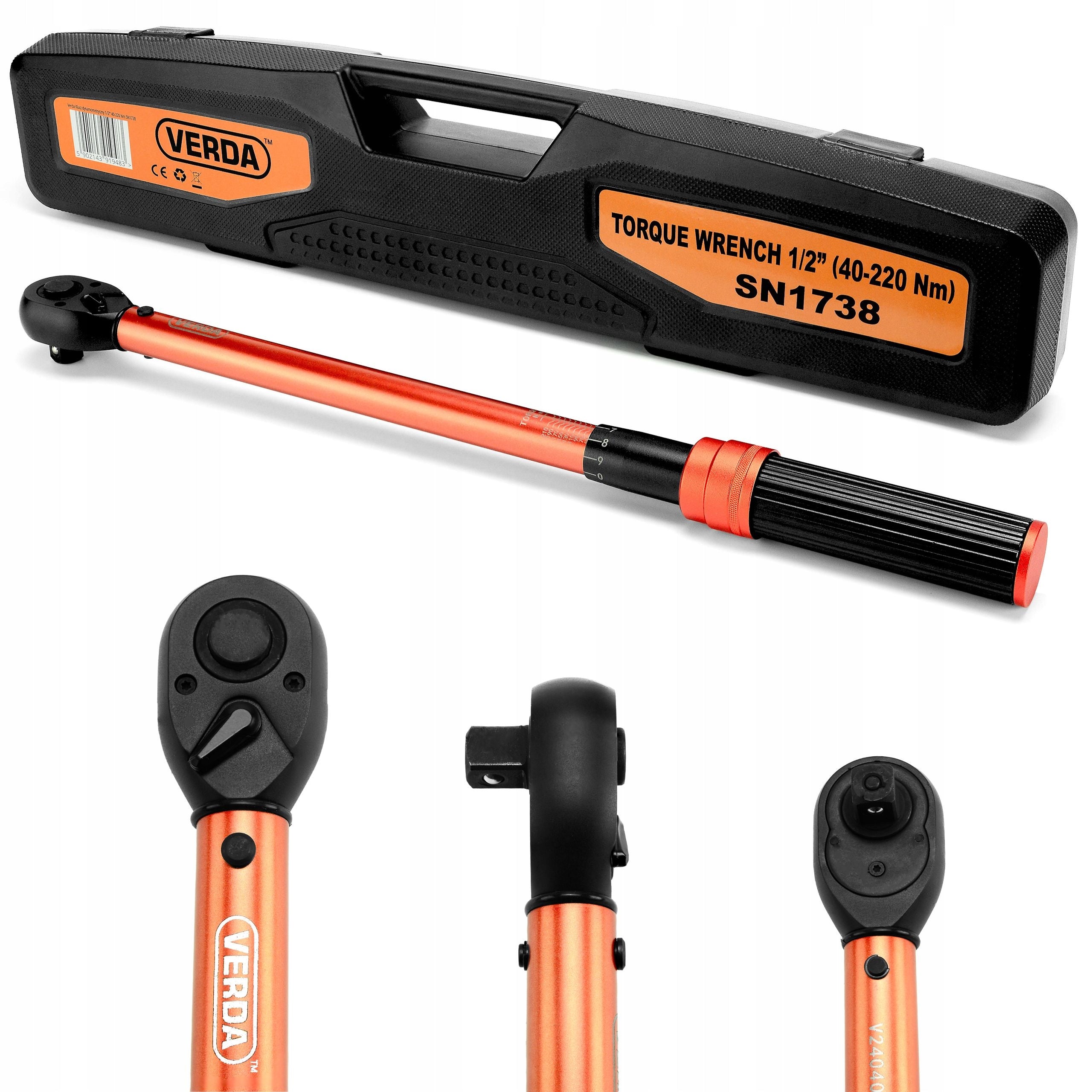 TORQUE WRENCH FOR WHEELS 1/2" 40-220Nm 4 CAPS 17,19,21,24mm SUITCASE EAN (GTIN) 5902143919483