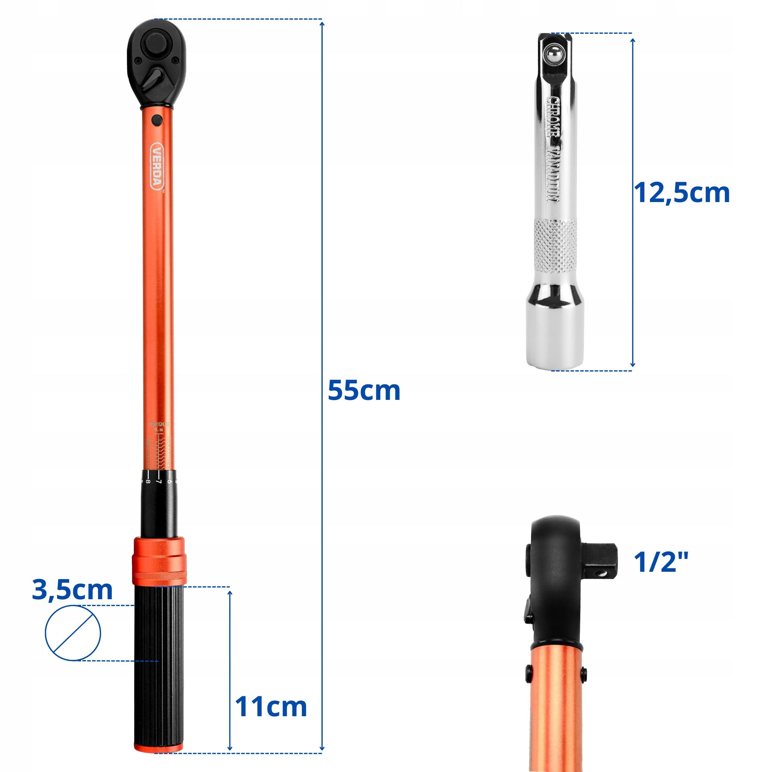 TORQUE WRENCH FOR WHEELS 1/2" 40-220Nm 4 CAPS 17,19,21,24mm SUITCASE Key type torque