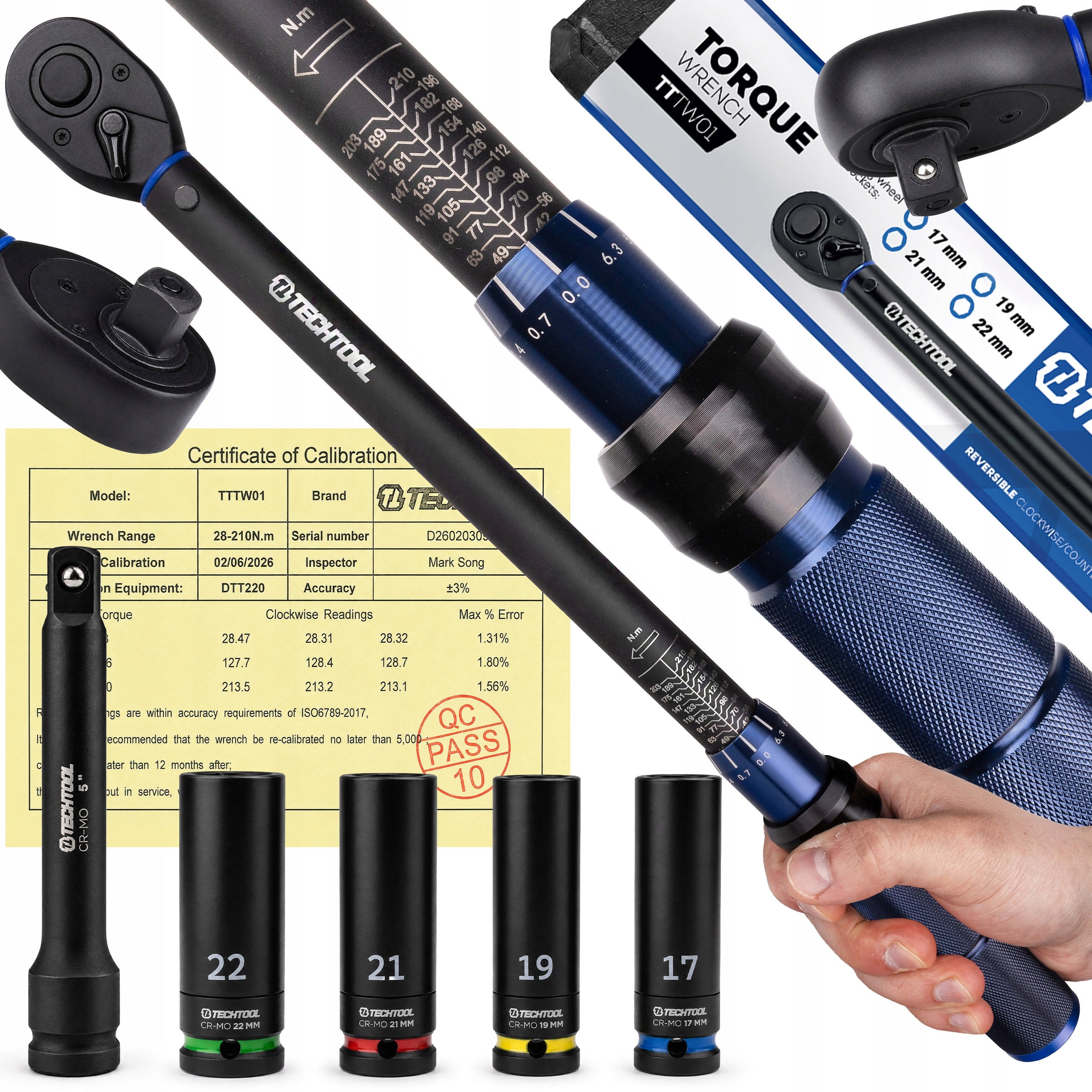 TORQUE WRENCH FOR WHEELS 72T >>TWO-WAY<< 1/2 28-210 Nm CERTIFICATE