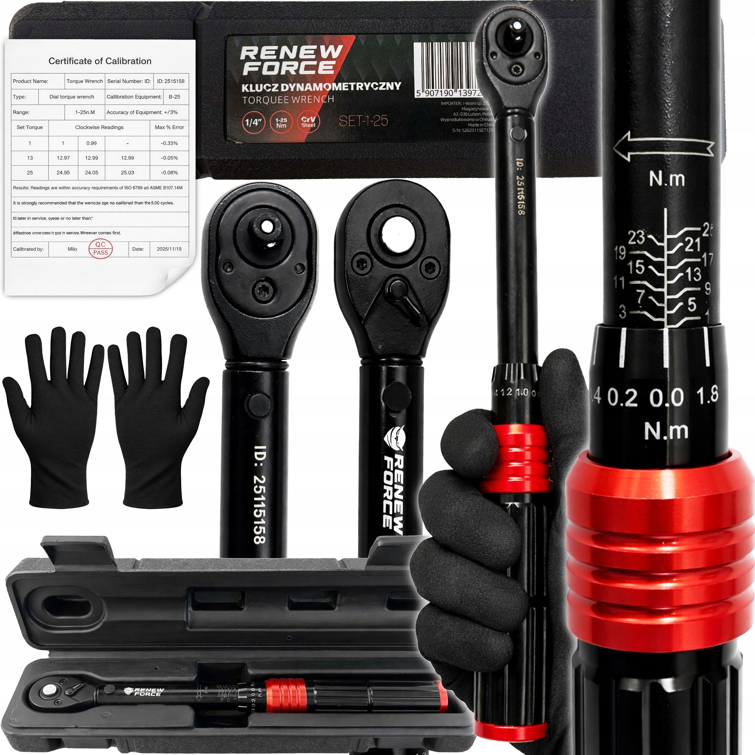 TORQUE WRENCH WITH CANDLE LOCK 1/4 1-25Nm CERTIFICATE SUITCASE CASE