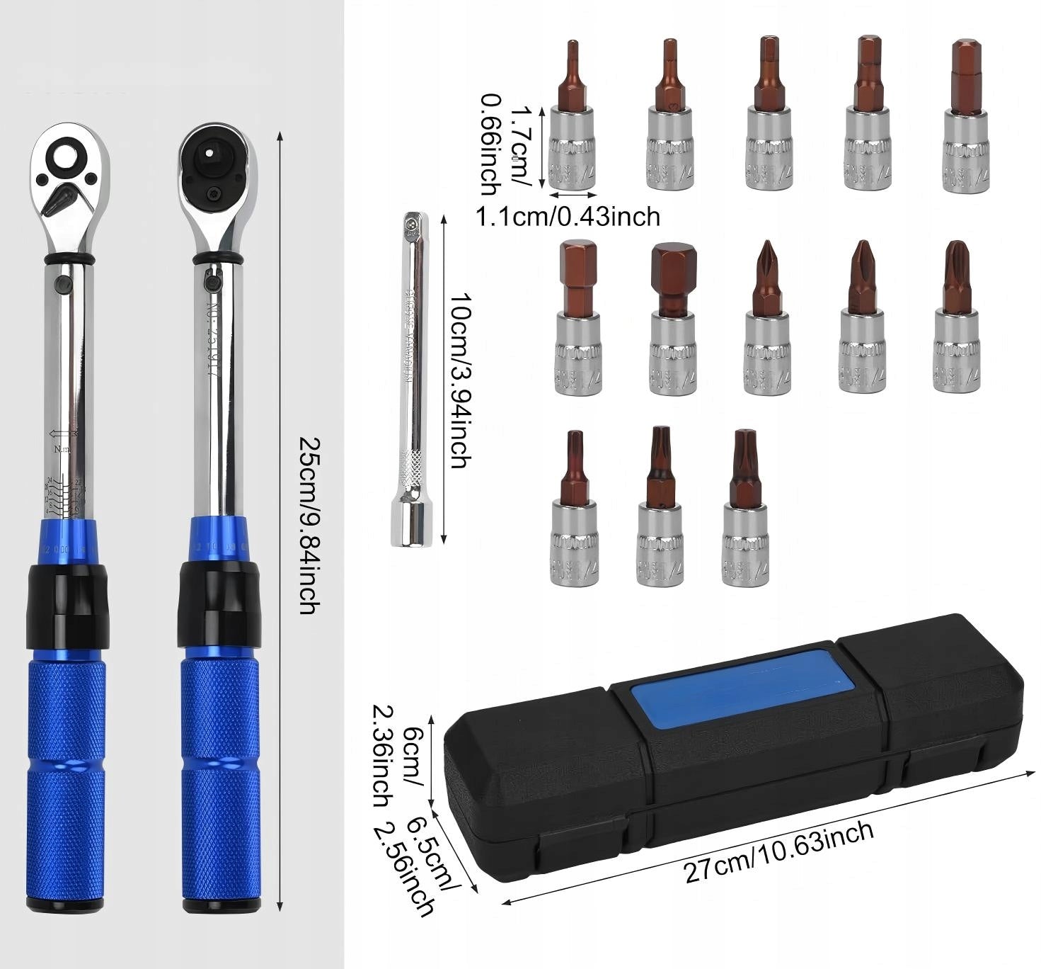 TORQUE WRENCH WITH RATCHET 1/4 TWO-WAY 2-24NM ANASADKI 15 EL. Manufacturer code Official-PolMart klucze dynamometryczne 15szt