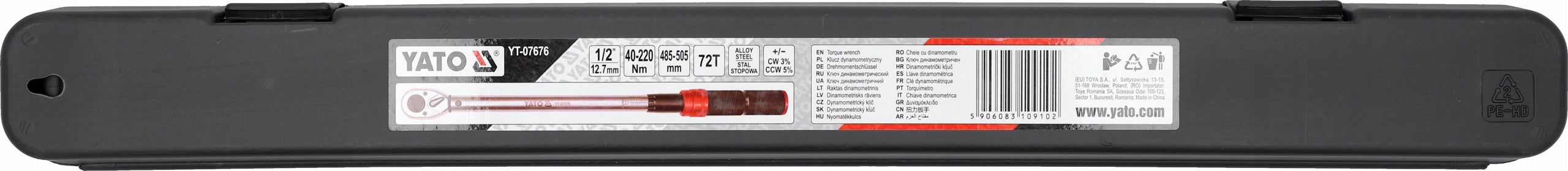 TORQUE WRENCH YATO 1/2" 40-220Nm CALIBRATION CERTIFICATE Customs tariff code 82041200