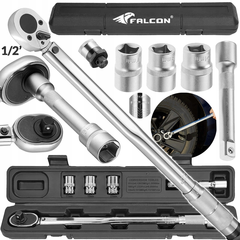TORQUE WRENCH for wheels 1/2" 28-210 Nm CrMO & CrV +CAPS 6el SUITCASE Manufacturer code 08123_11604