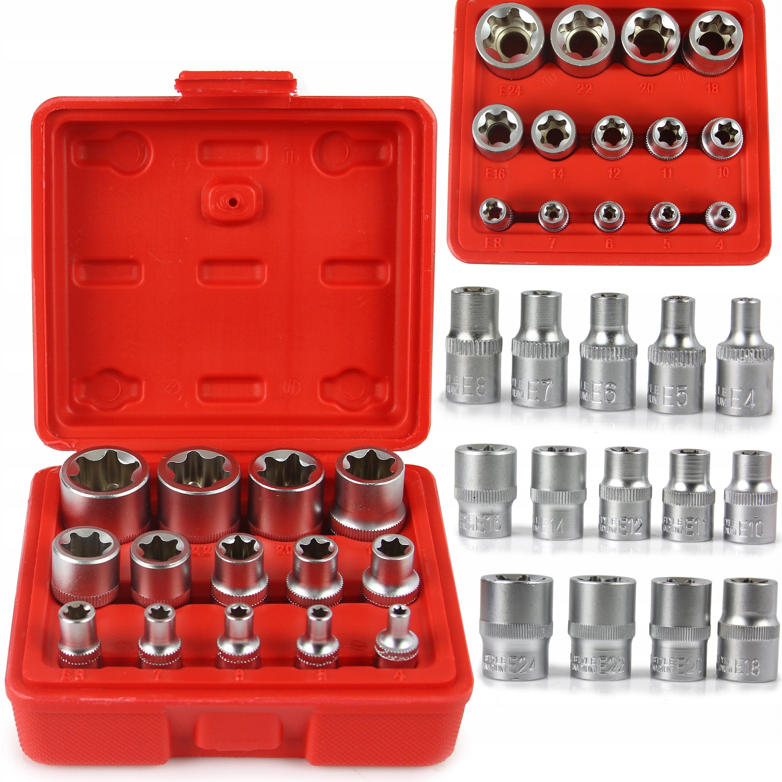 TORX SOCKET WRENCHES E4-E24 1/4' 3/8' 1/2' SOCKET SET 14 EL. M66422 Manufacturer code M66422