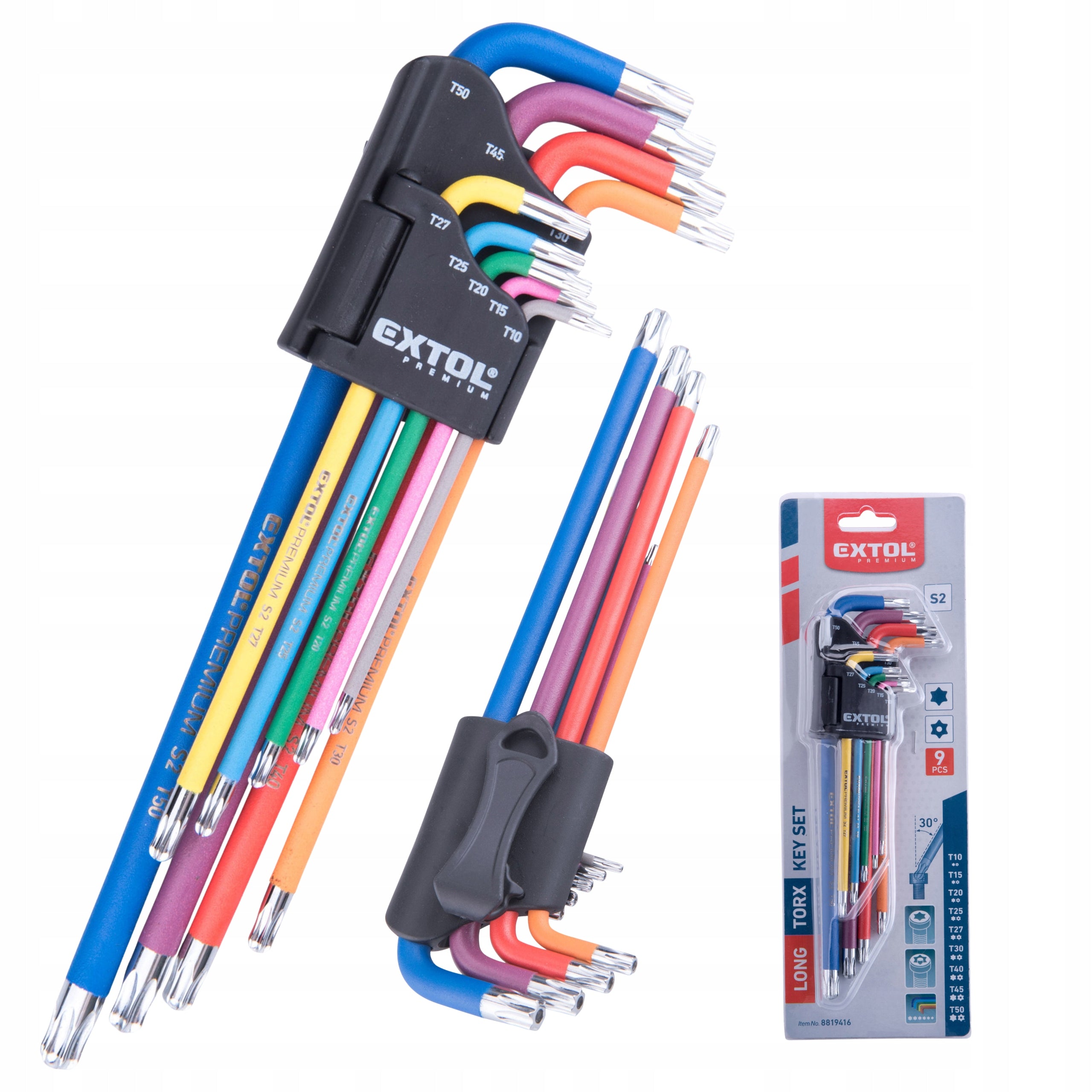 TORX Wrenches Set of 9 with Extension Hole with Ball T10-T50