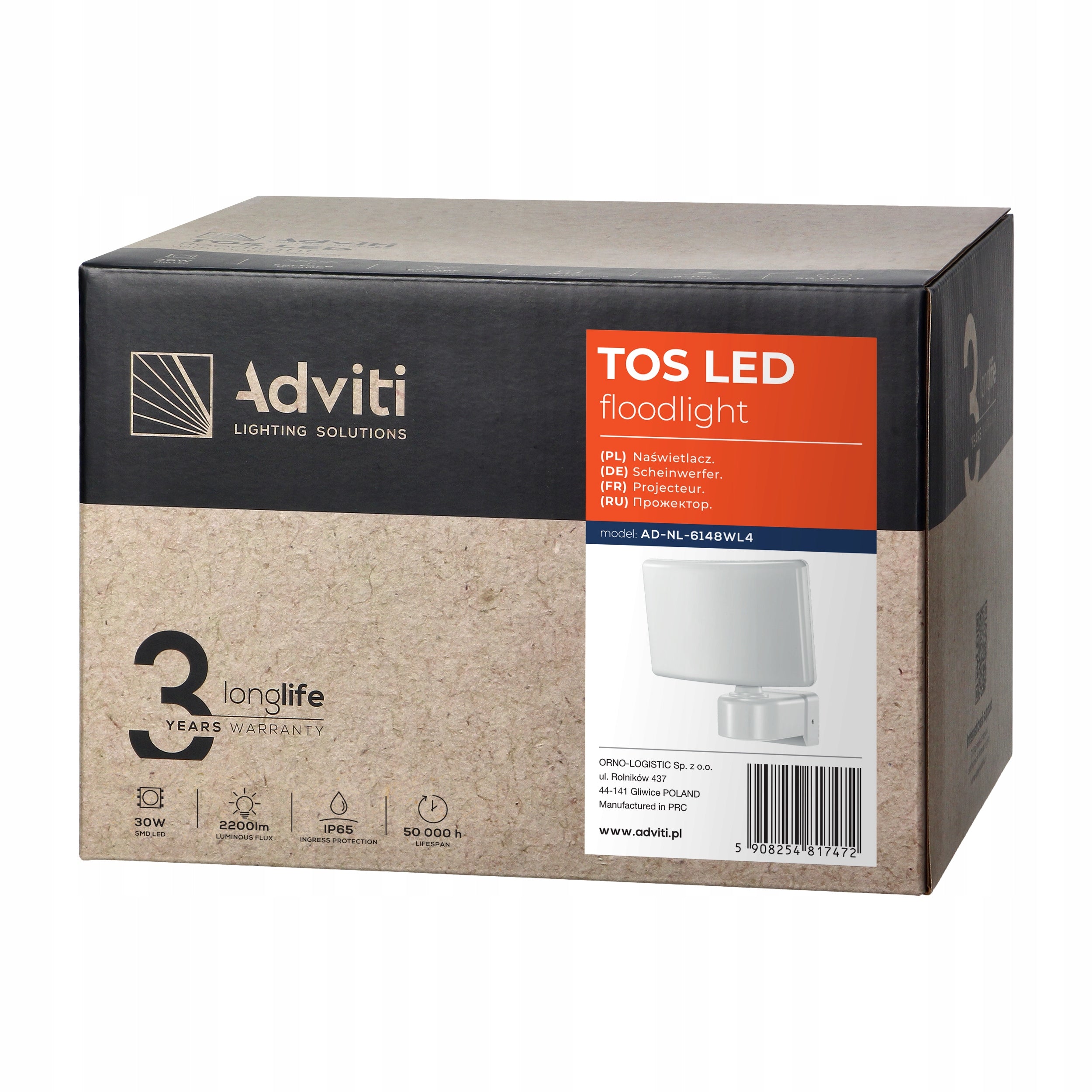TOS LED 30W floodlight HALOGEN WHITE OUTDOOR Manufacturer code AD-NL-6148WL4