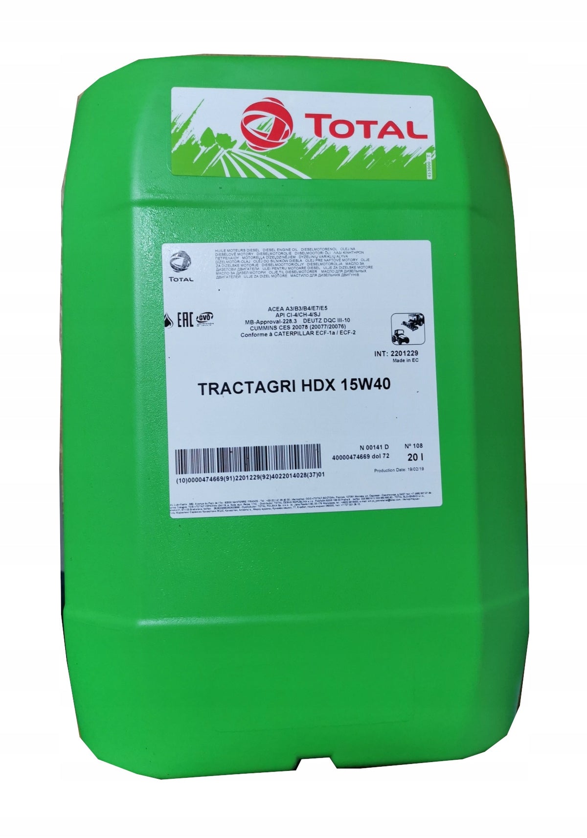 TOTAL TRACTAGRI HDX 15W40 20L OIL