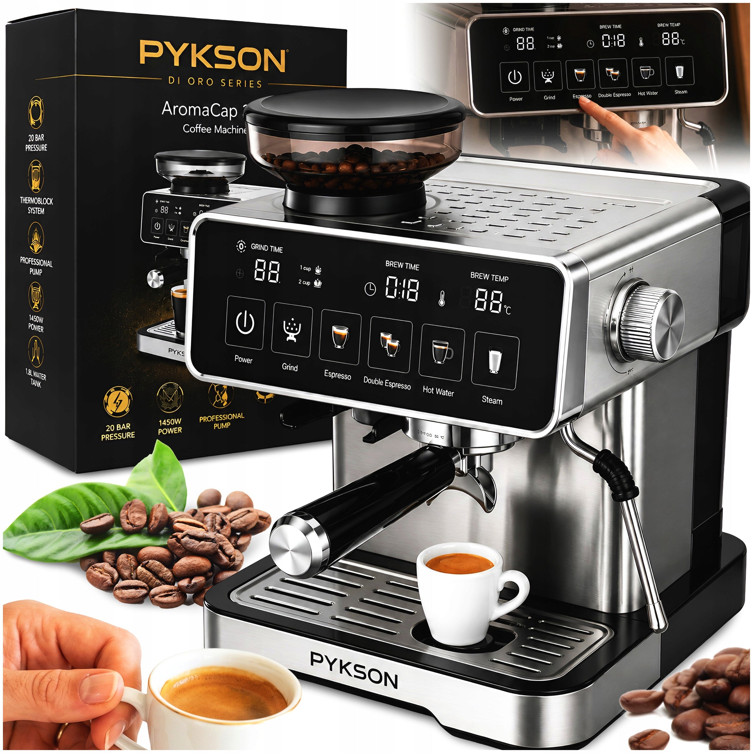 TOUCH FLASK Express with Foamer Grinder PYKSON - 20 BAR