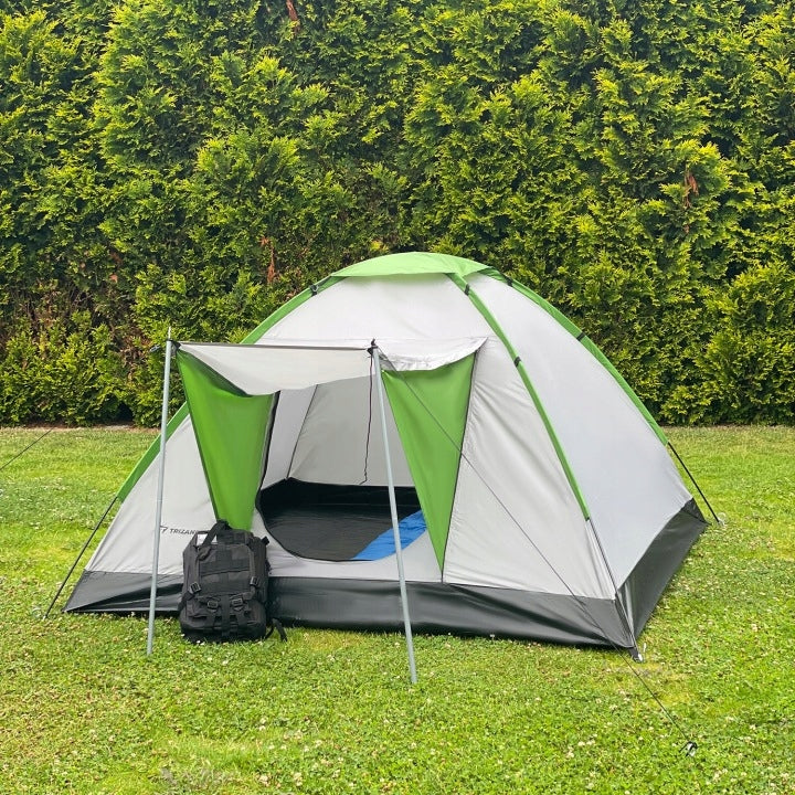 TOURIST CAMPING TENT 4 PERSONS FAMILY LARGE XXL CANOPY TRIZAND Color gray