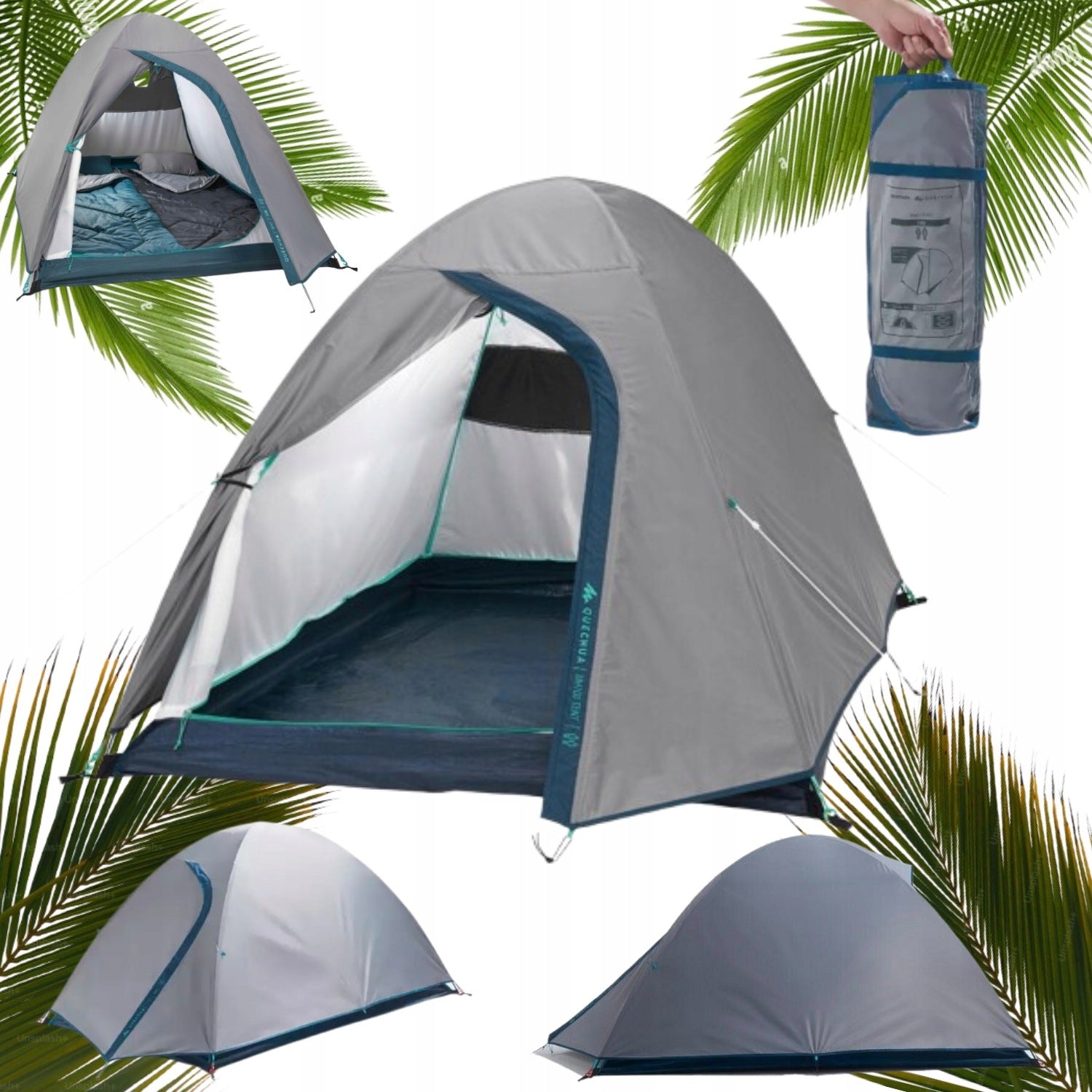 TOURIST CAMPING TENT QUECHUA MH100 DOUBLE GREY