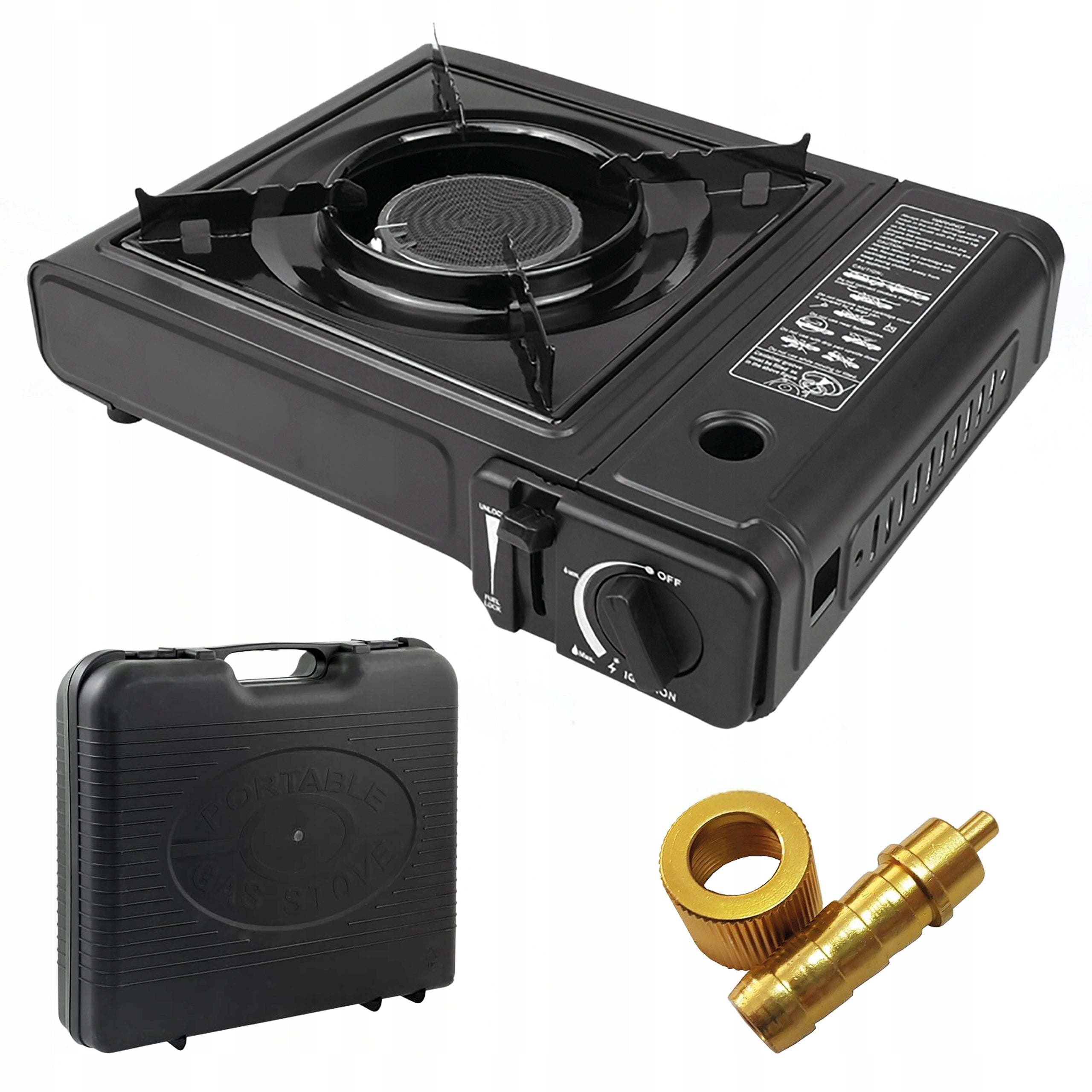 TOURIST CERAMIC GAS COOKER WITH SUITCASE AND ADAPTER FOR LARGE CYLINDER Packaging status original