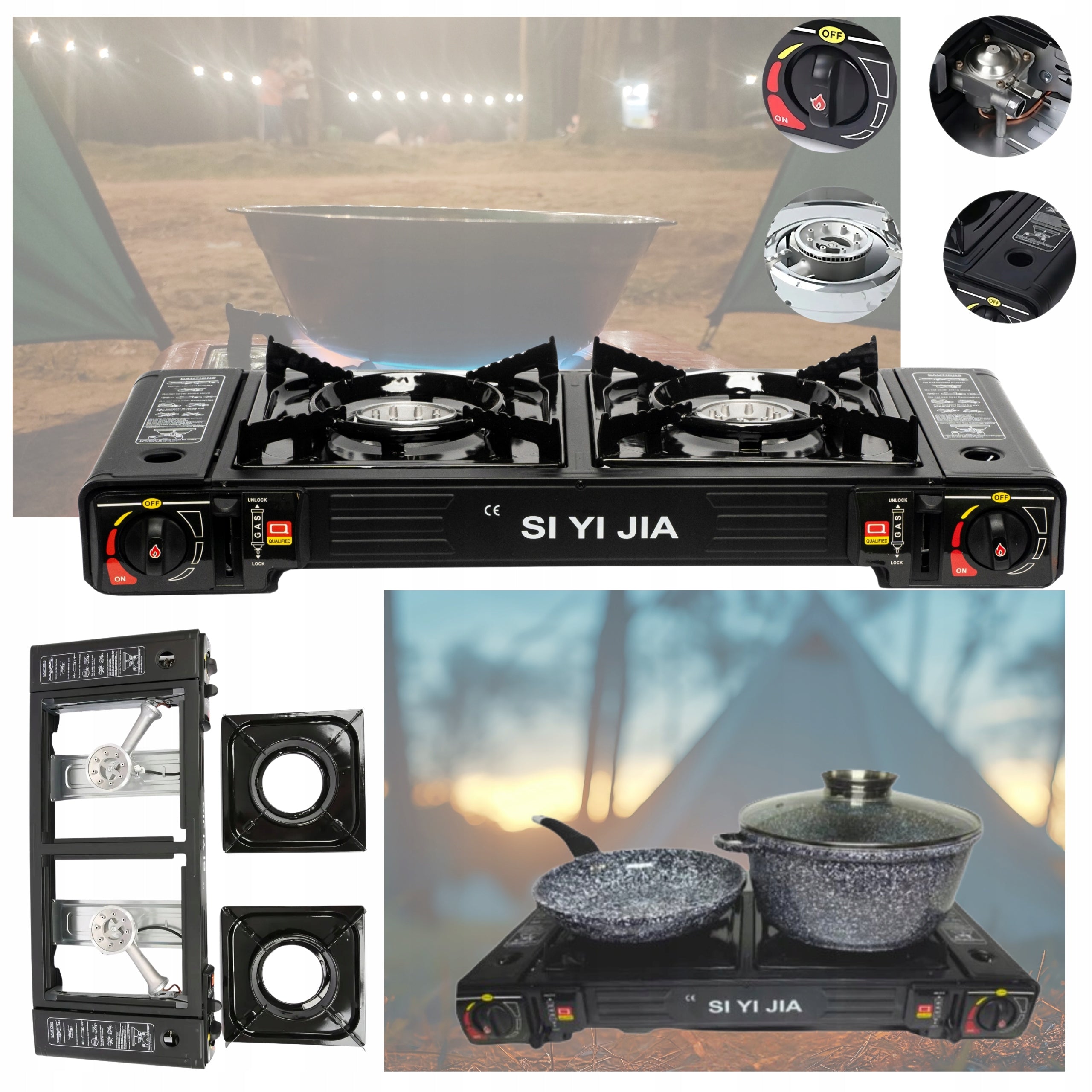 TOURIST COOKER PORTABLE TWO-BURNER GAS FOR CARTRIDGES CYLINDER GAS