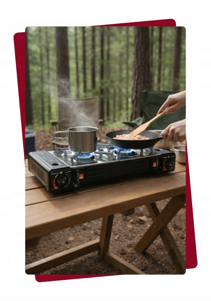 TOURIST COOKER two-burner GAS FOR CARTRIDGES CYLINDERS STAINLESS STEEL Manufacturer code Kuchenka INox dwupalnikowa portable
