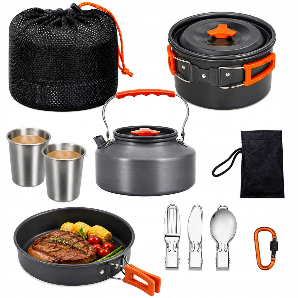 TOURIST DISHES POTS KETTLE SET OF CAMPING UTENSILS FOR CAMPING