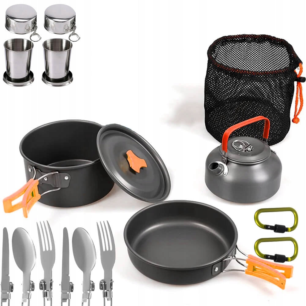 TOURIST DISHES SET OF POTS CUTLERY FOR CAMPING KETTLE XXL Manufacturer code SKŁADANE KOMPAKTOWE NIETŁUKĄCE OUTDOOR