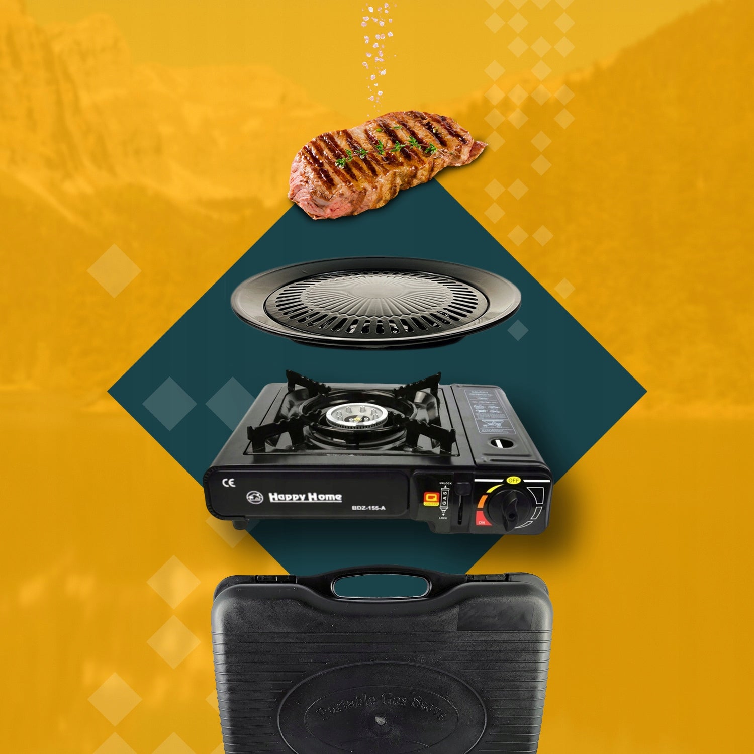 TOURIST GAS COOKER PORTABLE SURVIVAL + GRILL WITH SUITCASE BLACK 2in1 Manufacturer code KUCHENKA GAZOWA TURYSTYCZNA GRILL