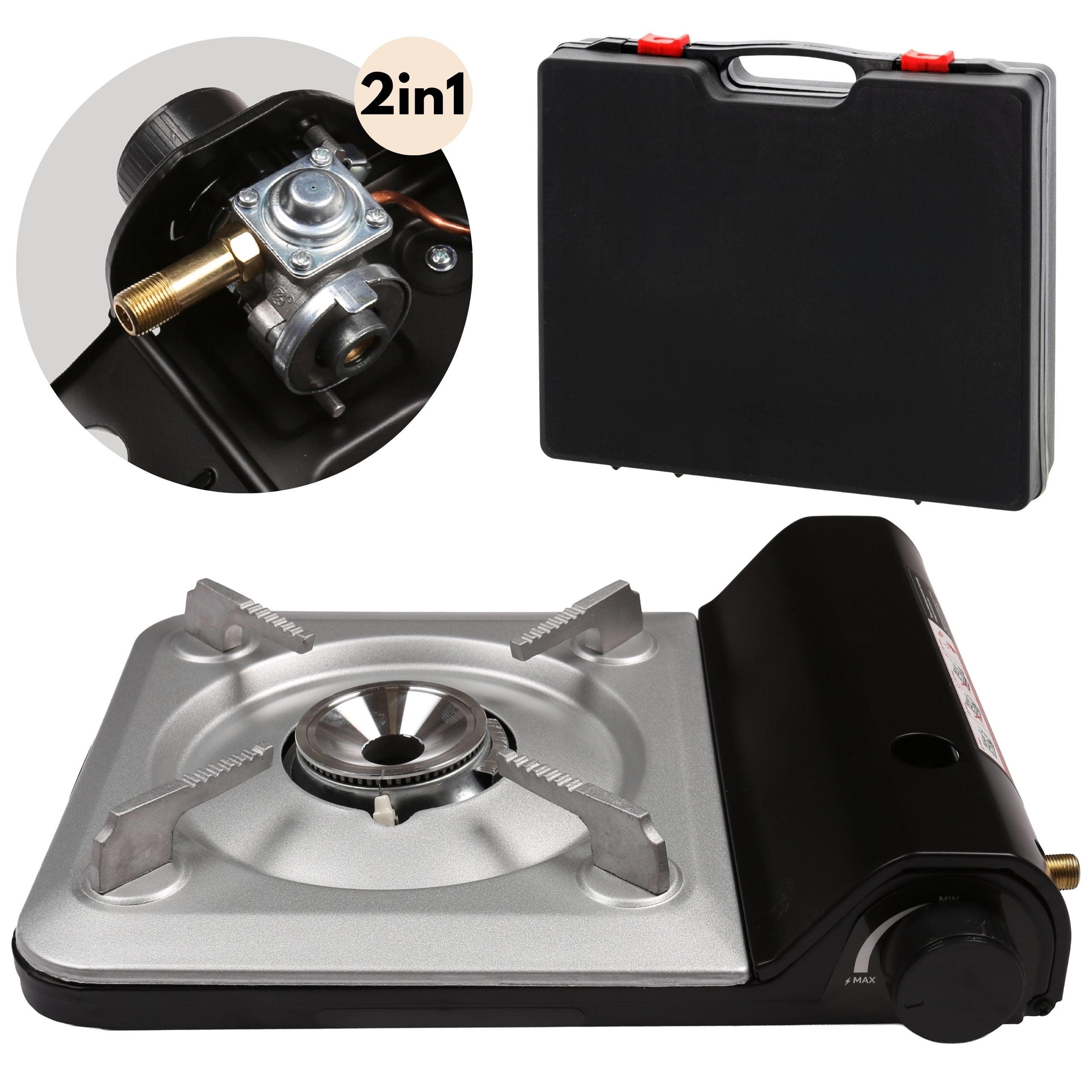 TOURIST GAS Stove 2in1 FOR CARTRIDGES/BOTTLES 3,5 kW + suitcase