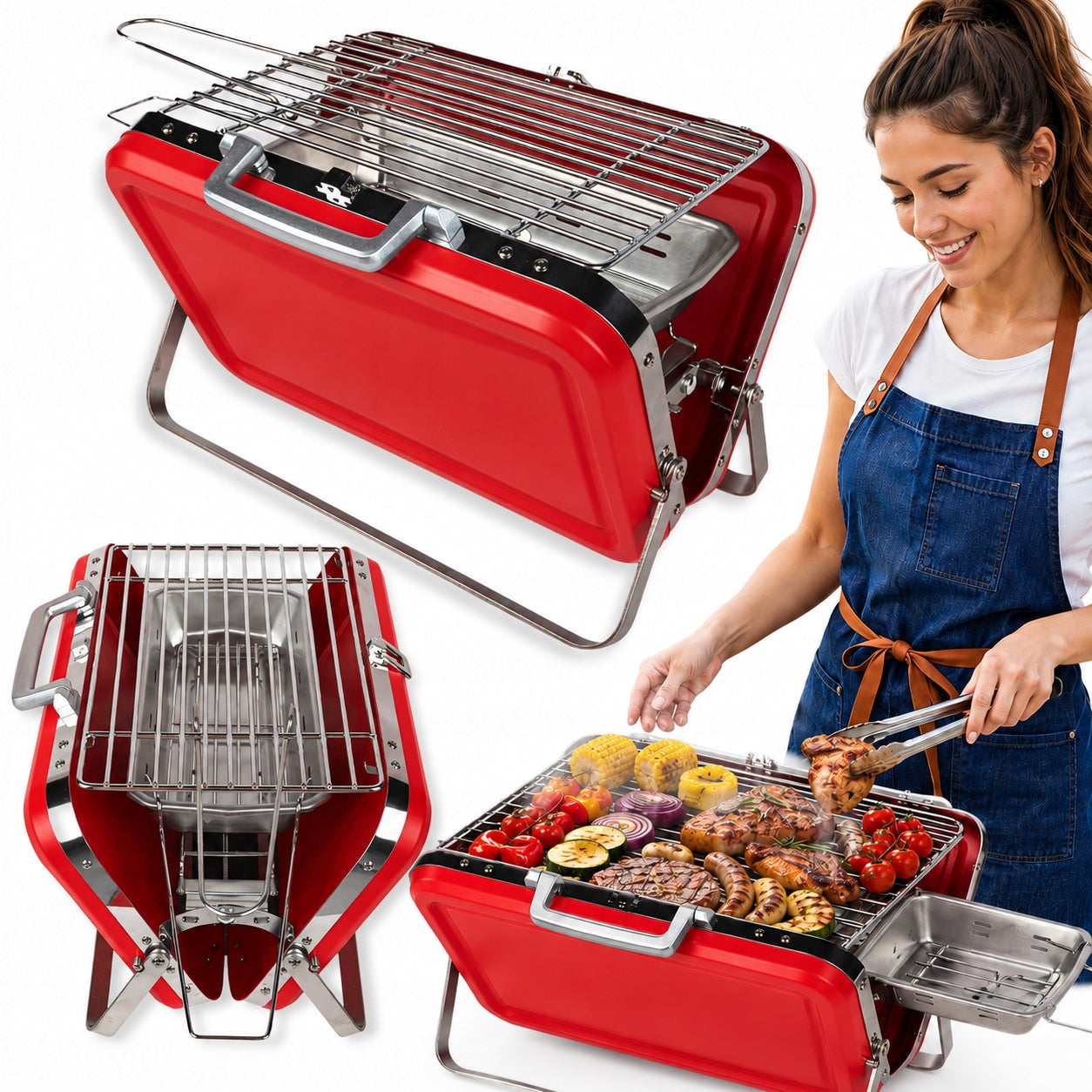 TOURIST GRILL PORTABLE CHARCOAL FOLDING BBQ CAMPING SUITCASE ROOMY