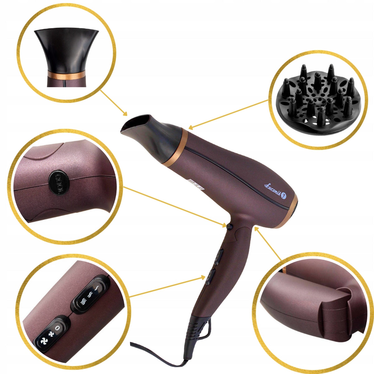 TOURIST HAIR DRYER STRONG| DIFFUSER|IONIZATION FUNCTION | FOLDABLE Brand Łucznik