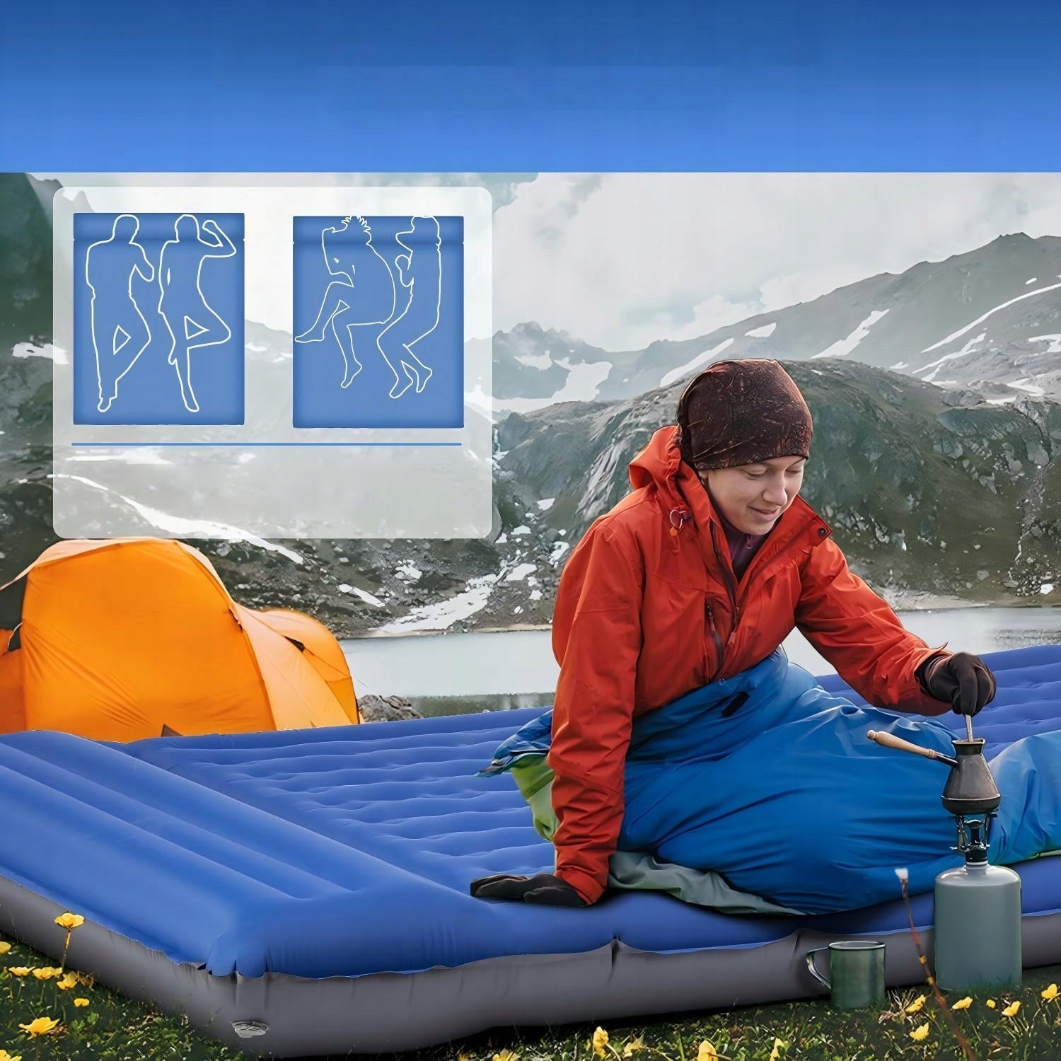 TOURIST MATTRESS SELF-INFLATING CAMPING DOUBLE BUILT-IN PUMP Packaging status original