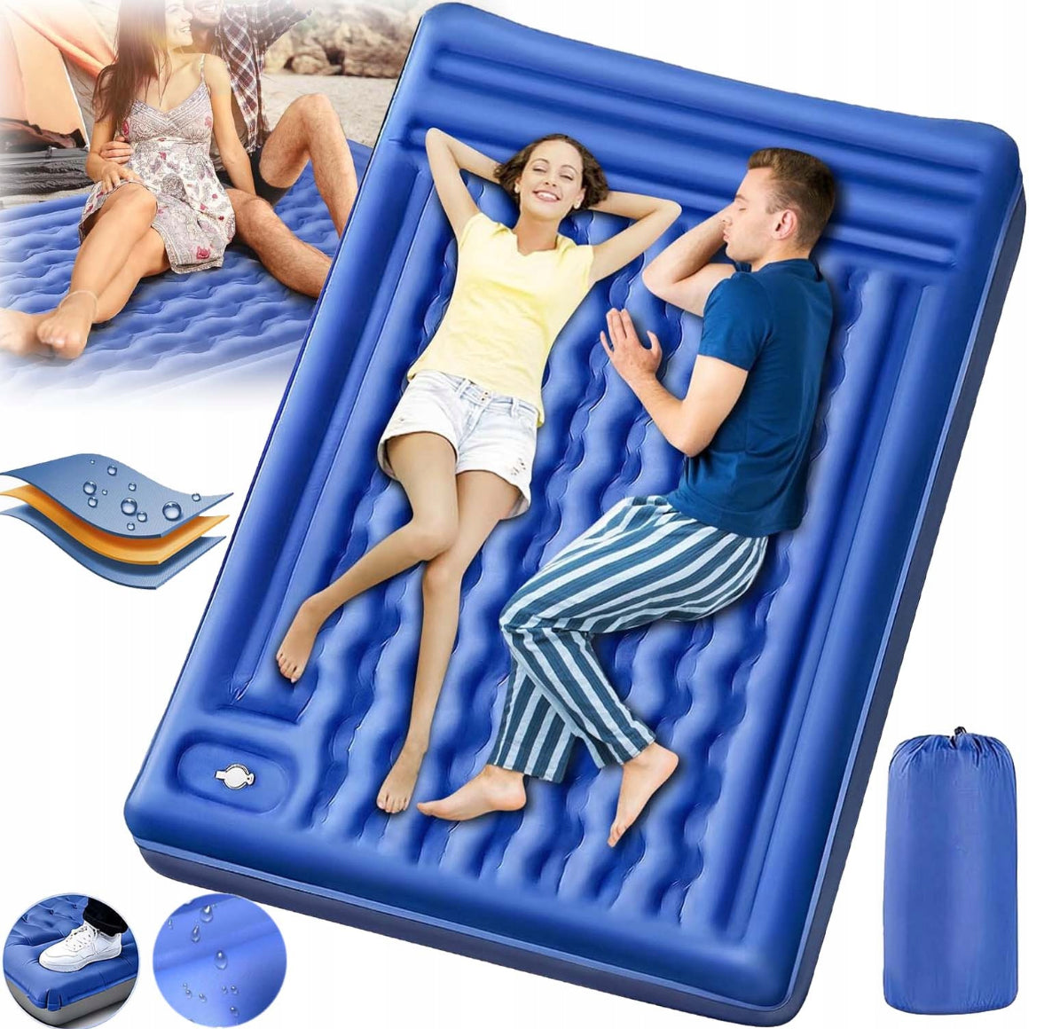 TOURIST MATTRESS SELF-INFLATING CAMPING DOUBLE BUILT-IN PUMP