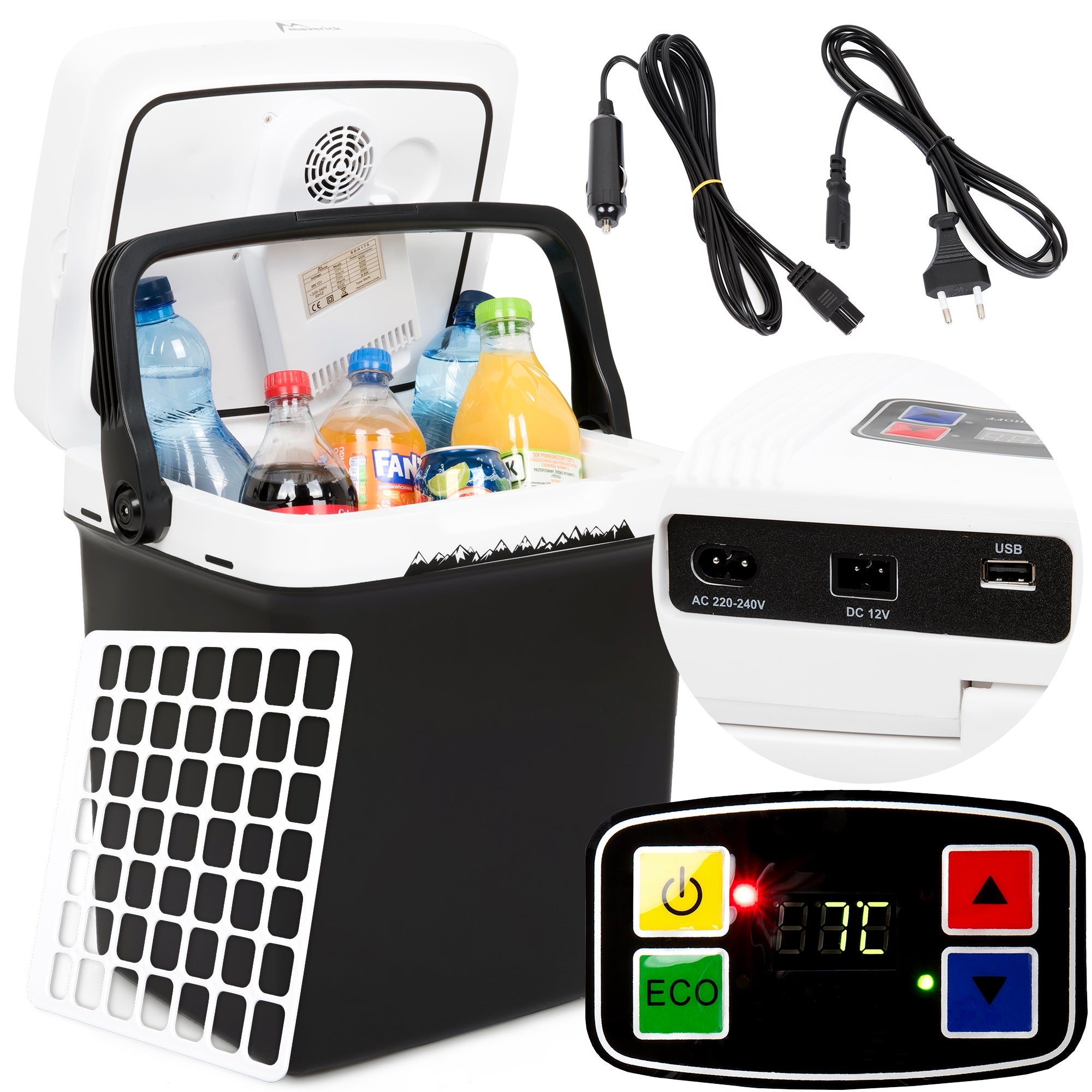 TOURIST REFRIGERATOR 30L CAR UNIT 12-230V LCD USB HEATING FUNCTION