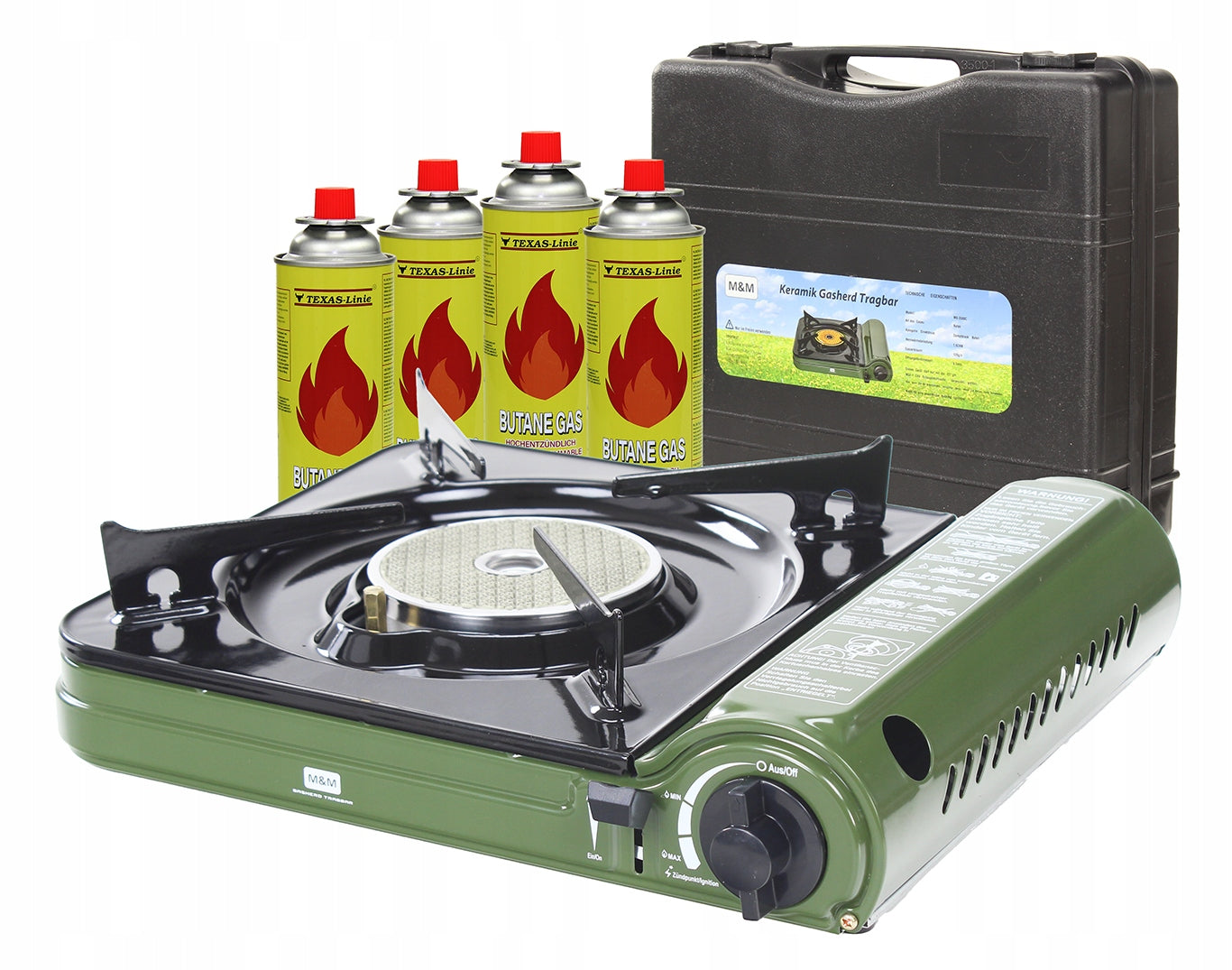 TOURIST STOVE GAS CERAMIC INCANDESCENT SUITCASE 4x CARTRIDGE