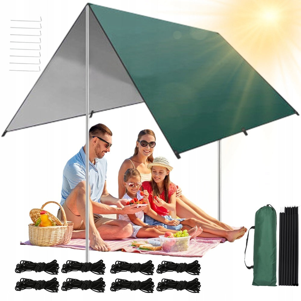 TOURIST TARP GREEN WATERPROOF COVER UPF 50 LIGHT EASY INSTALLATION 3X3M