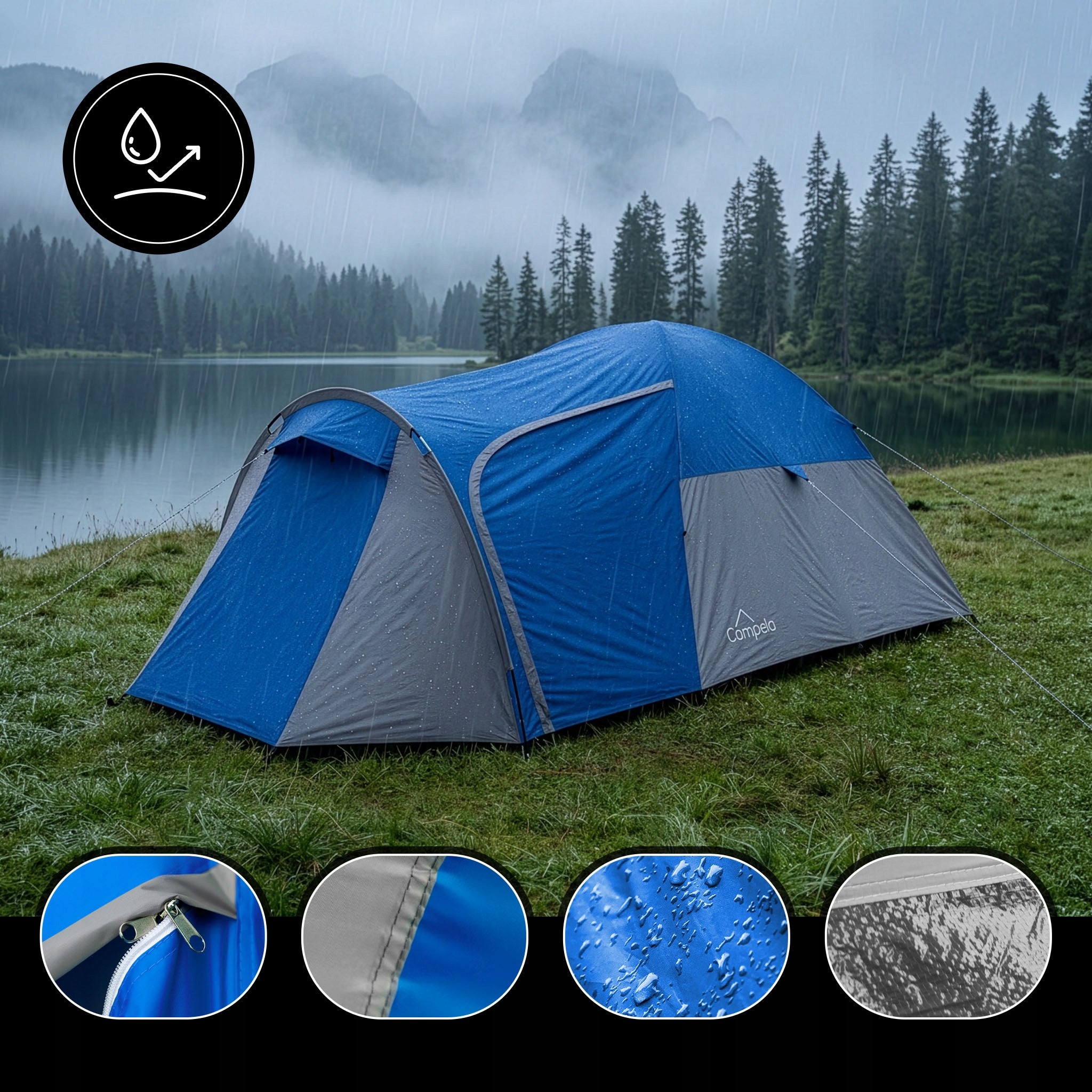 TOURIST TENT 3 PERSON FAMILY CAMPING IGLO WATERPROOF CAMPELA Manufacturer code CA0012GRY