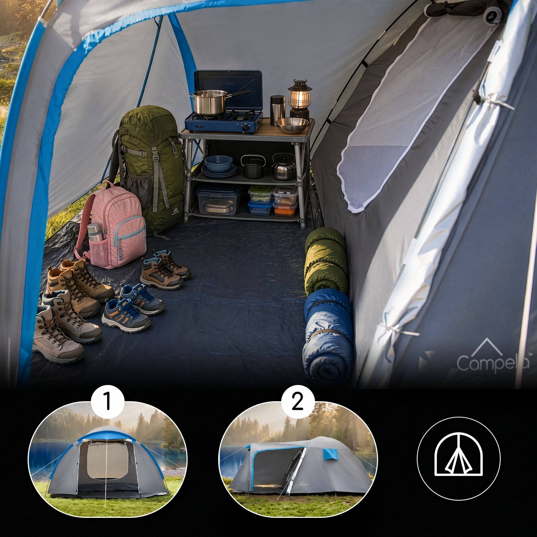 TOURIST TENT 4 PERSON FAMILY CAMPING IGLO WATERPROOF CAMPELA Model Tropical Tent 4