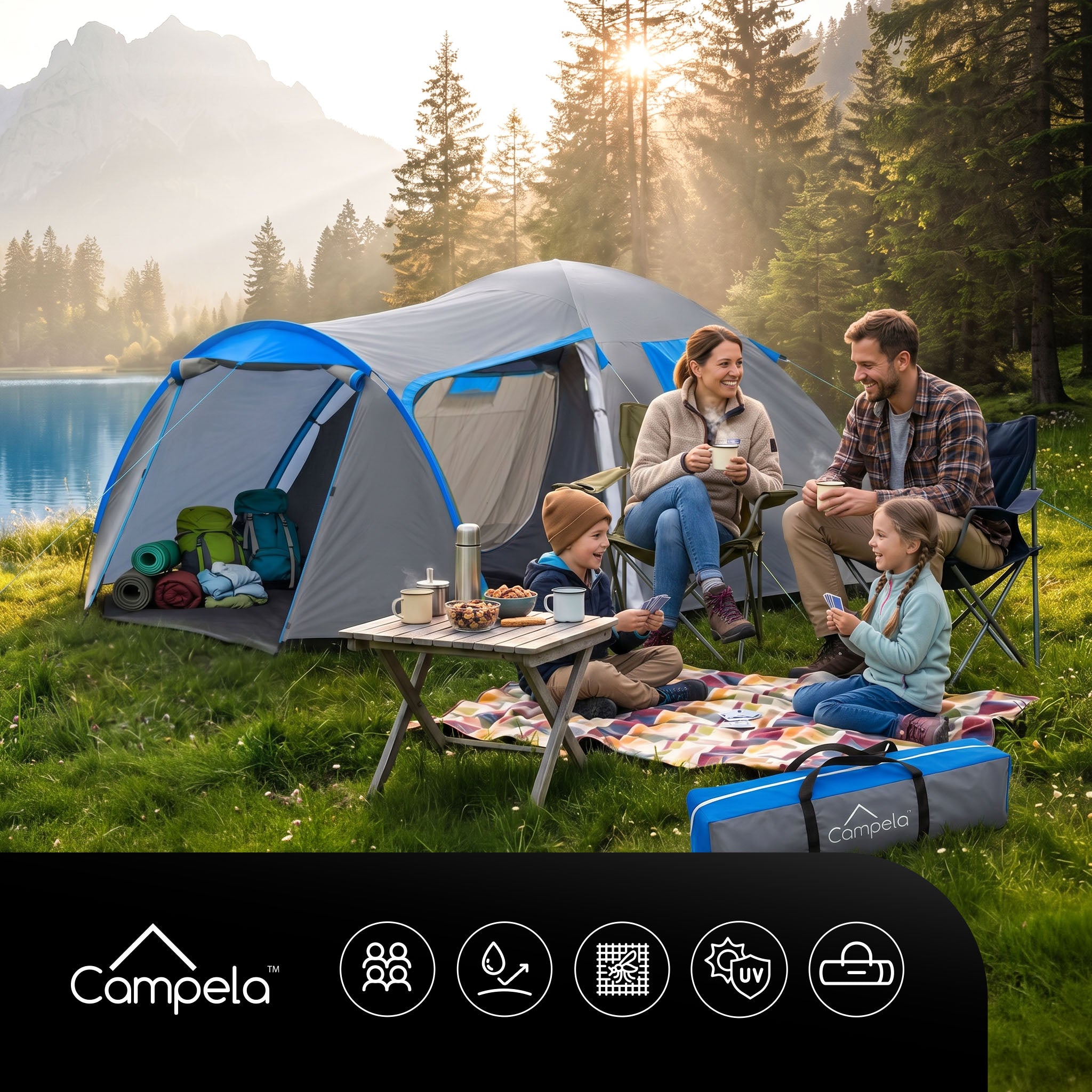 TOURIST TENT 4 PERSON FAMILY CAMPING IGLO WATERPROOF CAMPELA Packaging status original