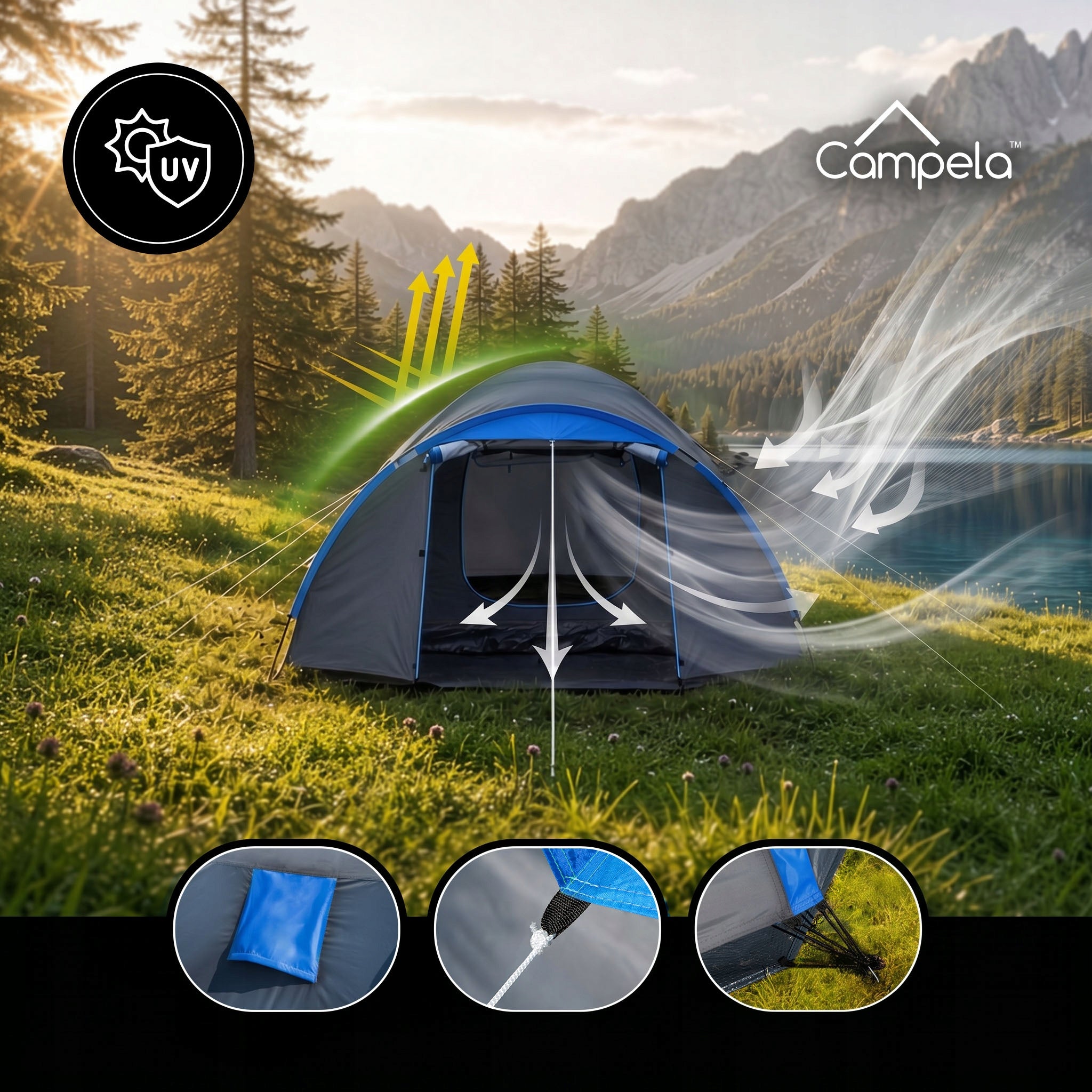 TOURIST TENT 4 PERSON FAMILY CAMPING IGLO WATERPROOF CAMPELA Waterproofness 3000 mm