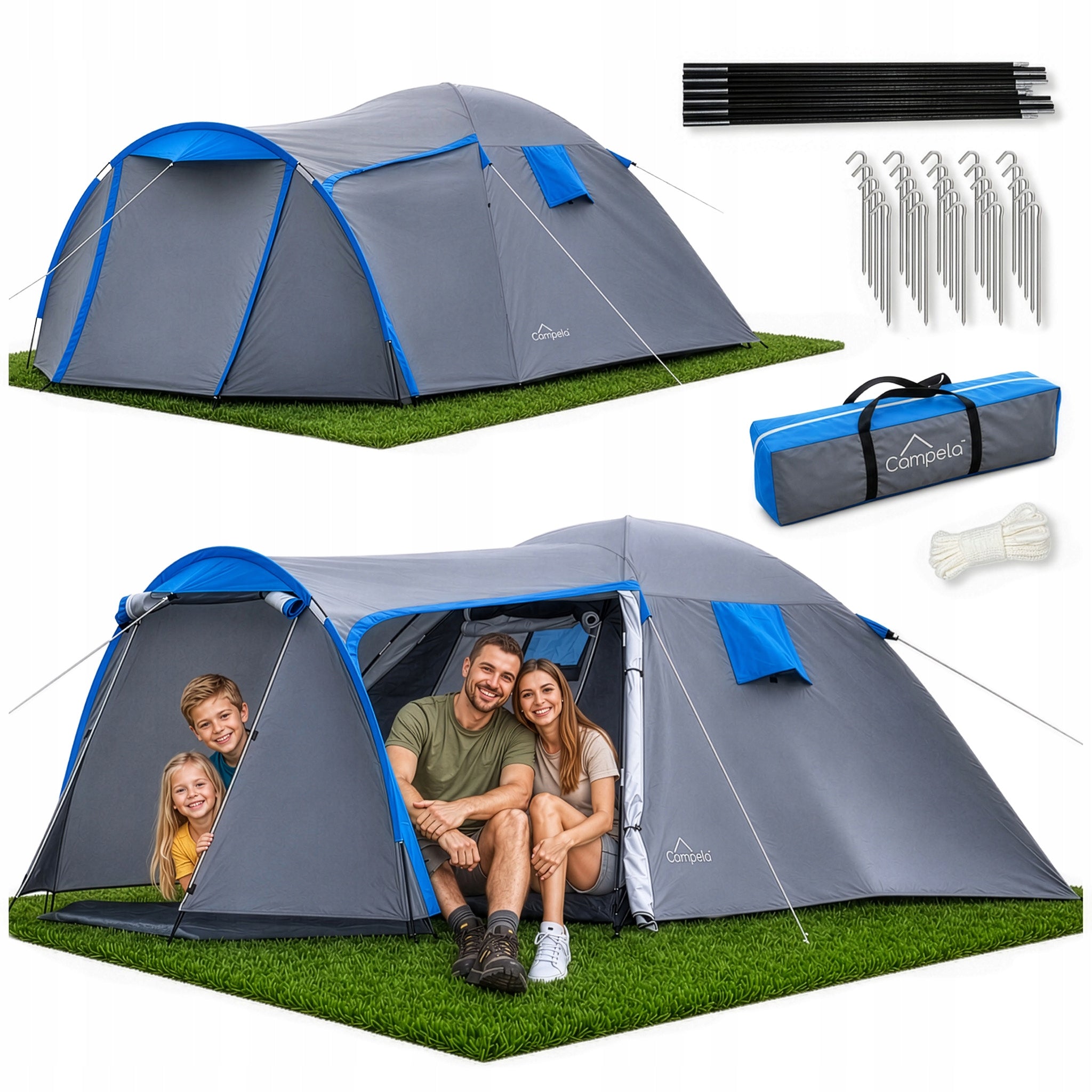 TOURIST TENT 4 PERSON FAMILY CAMPING IGLO WATERPROOF CAMPELA