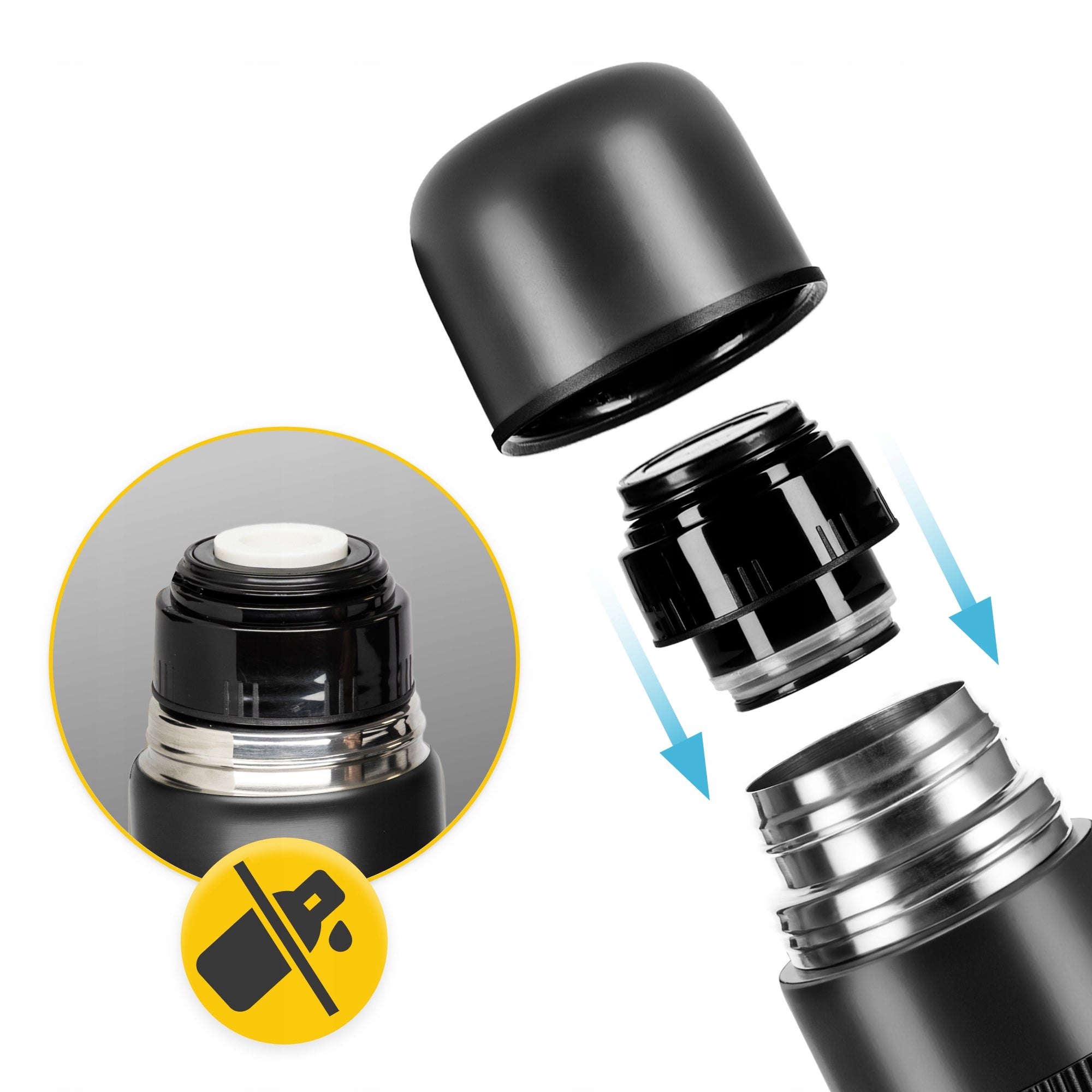 TOURIST THERMOS FOR TEA VACUUM COFFEE SEALED STAINLESS STEEL 1L Manufacturer code BLACK