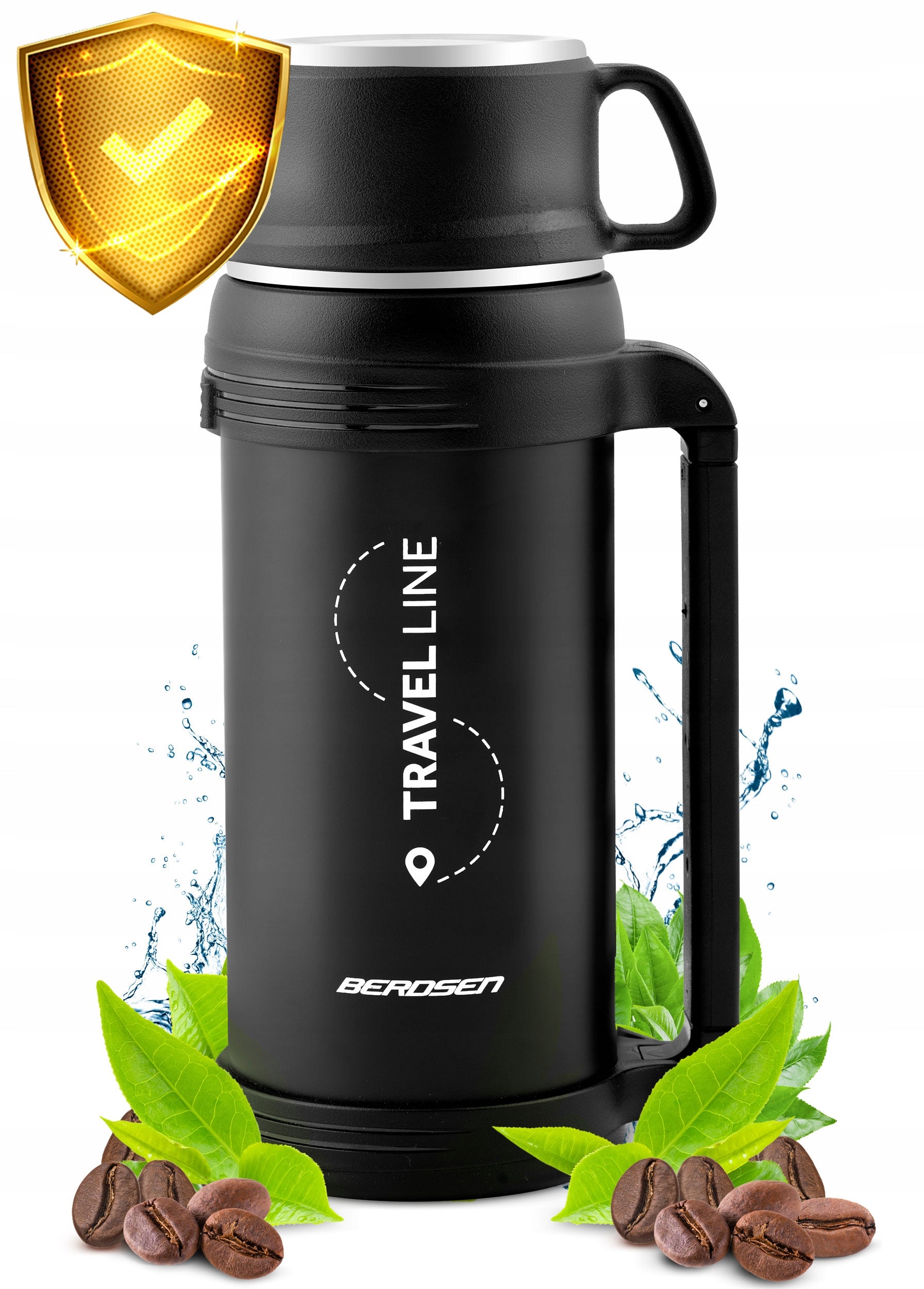 TOURIST THERMOS WITH COFFEE STRAP TEA 1500ML STEEL THERMAL MUG Color black