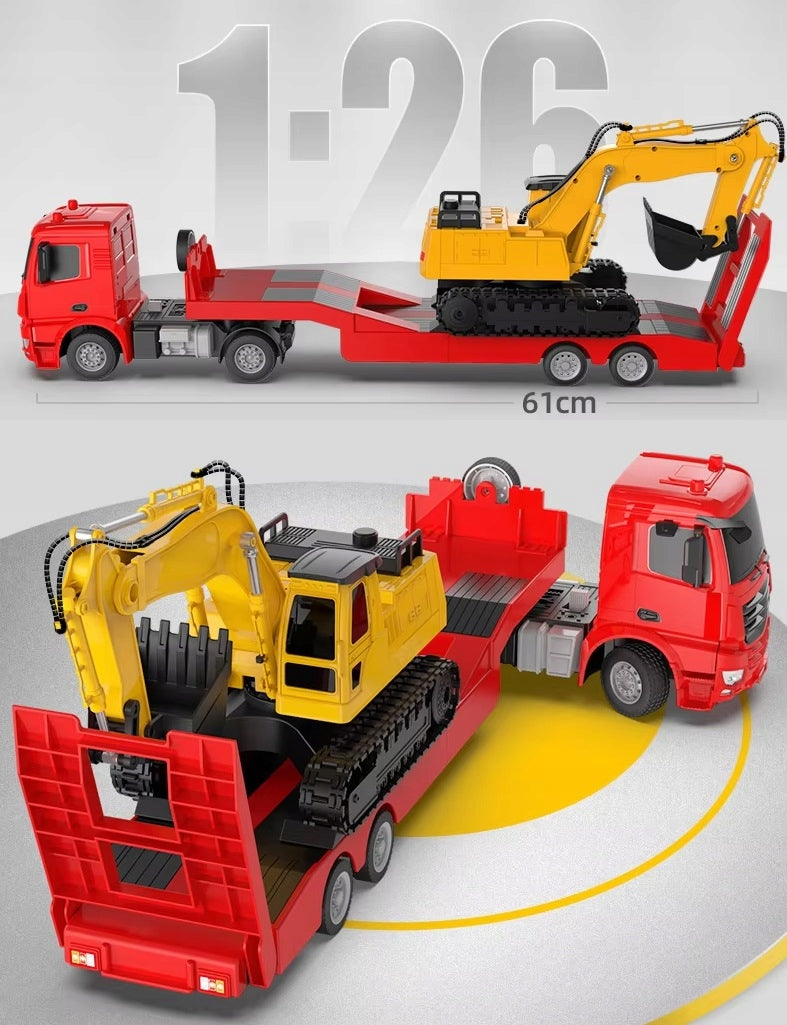 TOW TRUCK REMOTE CONTROLLED TRUCK TIR MERCEDES FOR RC REMOTE CONTROL + EXCAVATOR 2in1 Batteries included yes