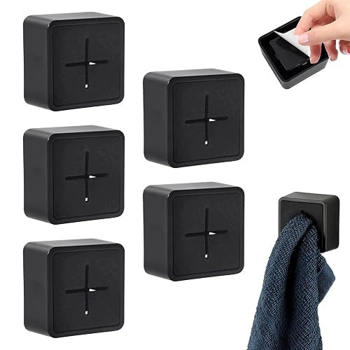 TOWEL BARS SELF ADHESIVE SQUARE BLACK SILICONE 5 PACK