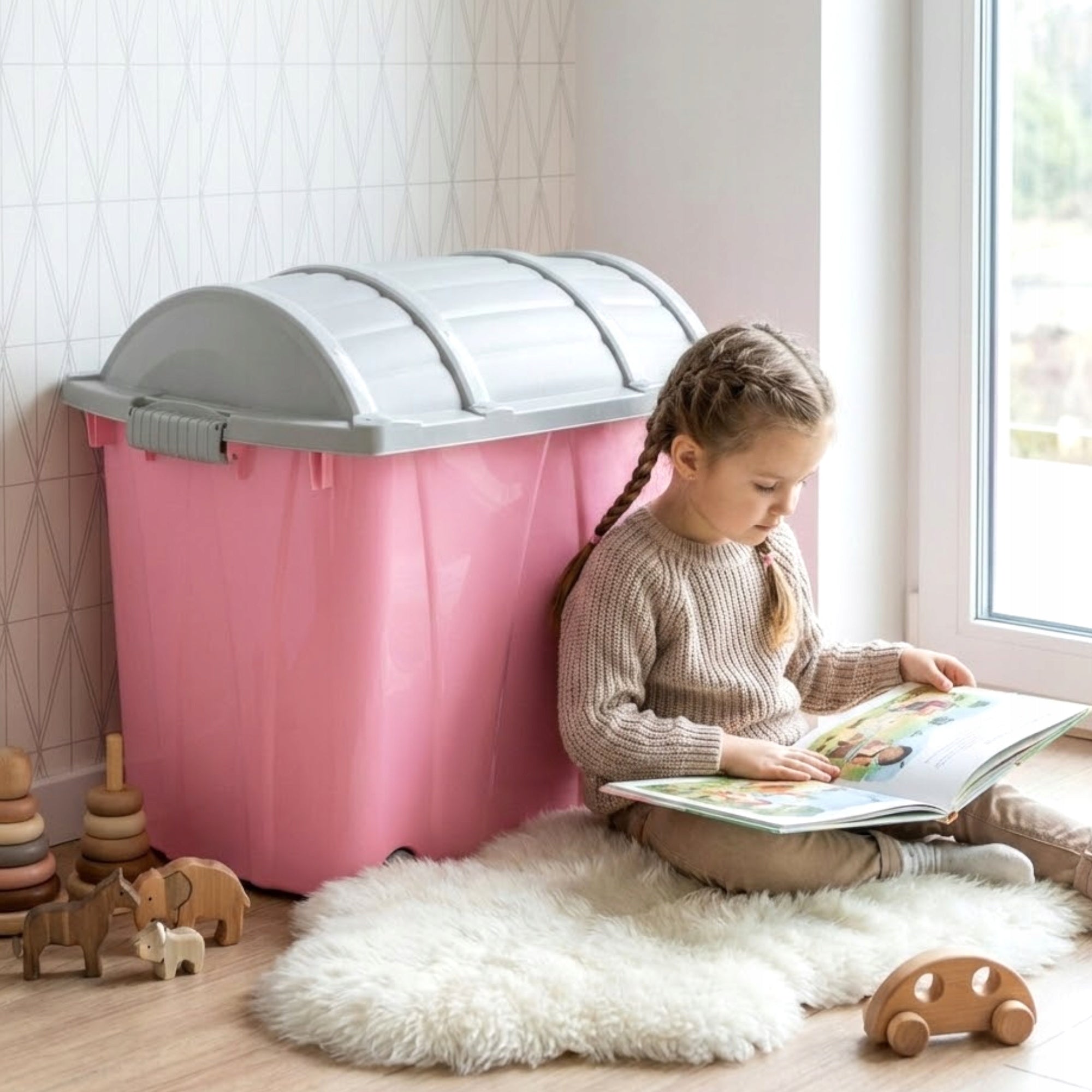 TOY CONTAINER 55x50 CM LARGE PLASTIC BOX ON WHEELS 60 L Brand Pigmejka