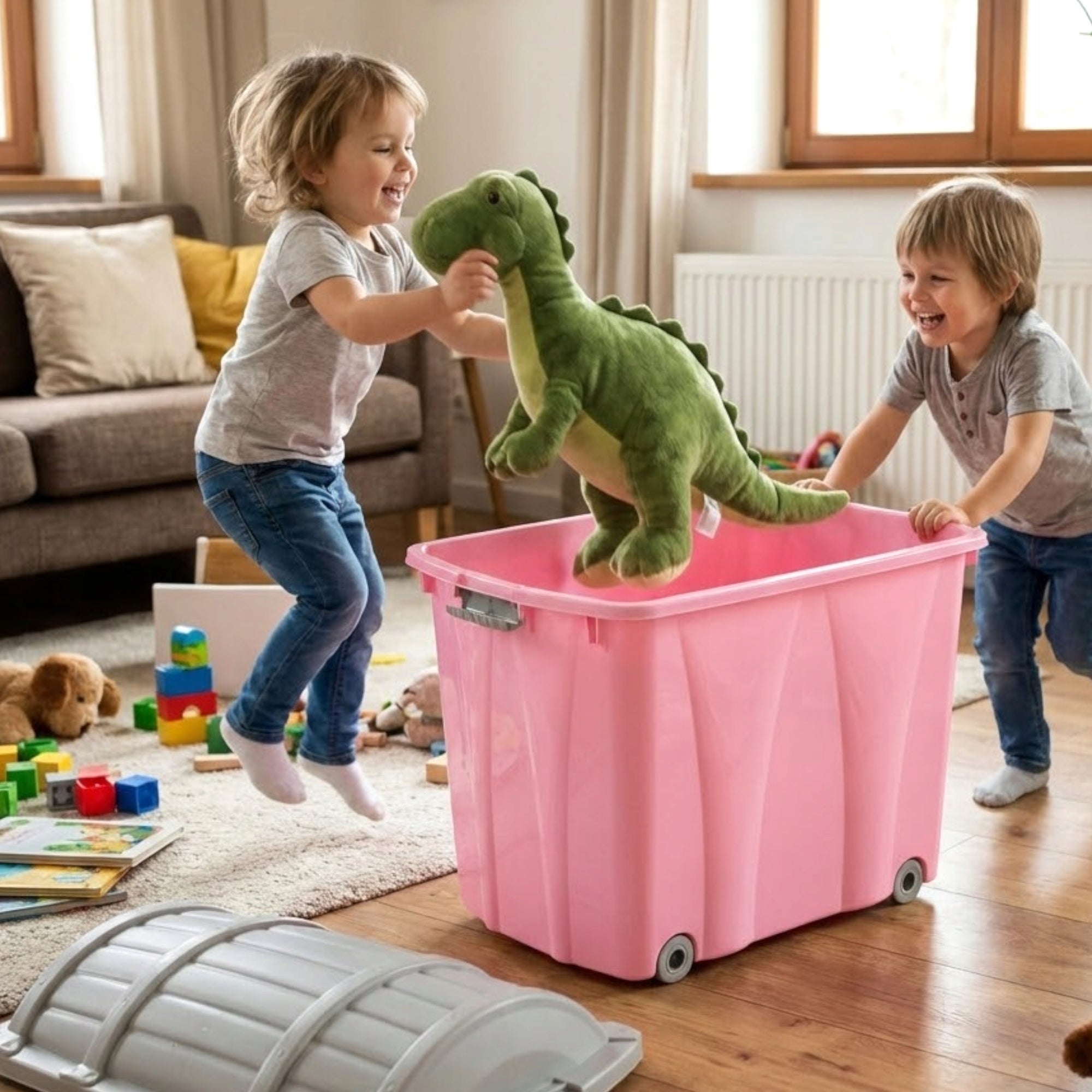 TOY CONTAINER 55x50 CM LARGE PLASTIC BOX ON WHEELS 60 L Manufacturer code skrzynia organizer kosz kufer na zabawki