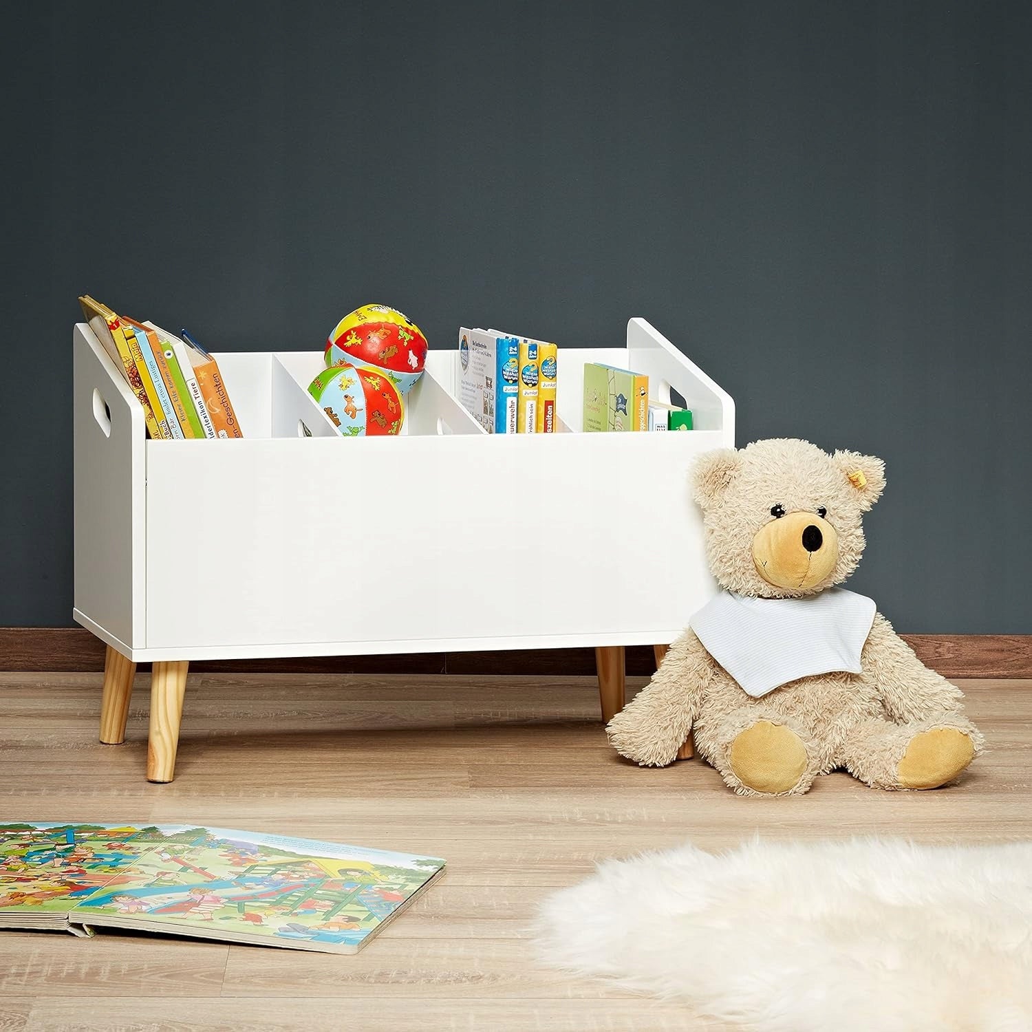 TOY CONTAINER CHEST WHITE WITH COMPARTMENTS LOMOS Brand MatMay
