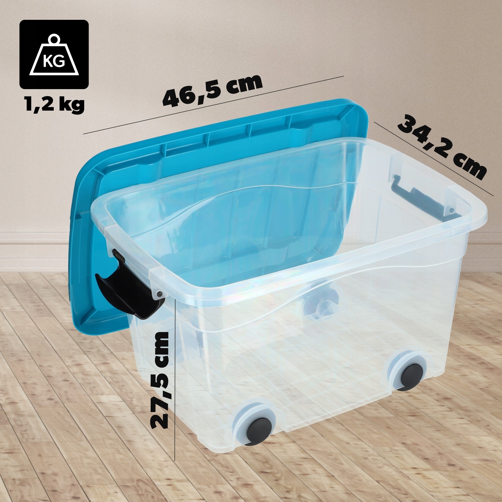 TOY CONTAINER LARGE BOX ON WHEELS PLASTIC LARGE 20L Color transparent