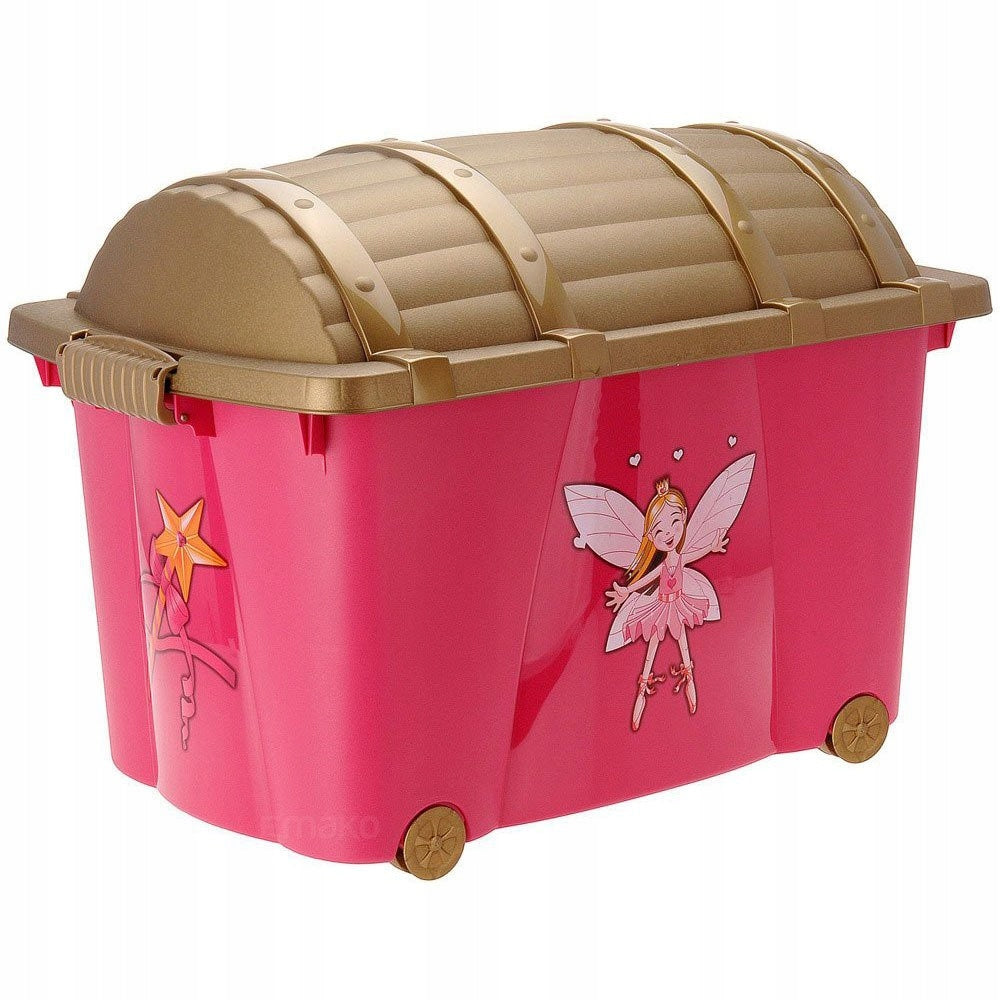 TOY CONTAINER PINK CHEST ON WHEELS 57L for children for room Brand Emako