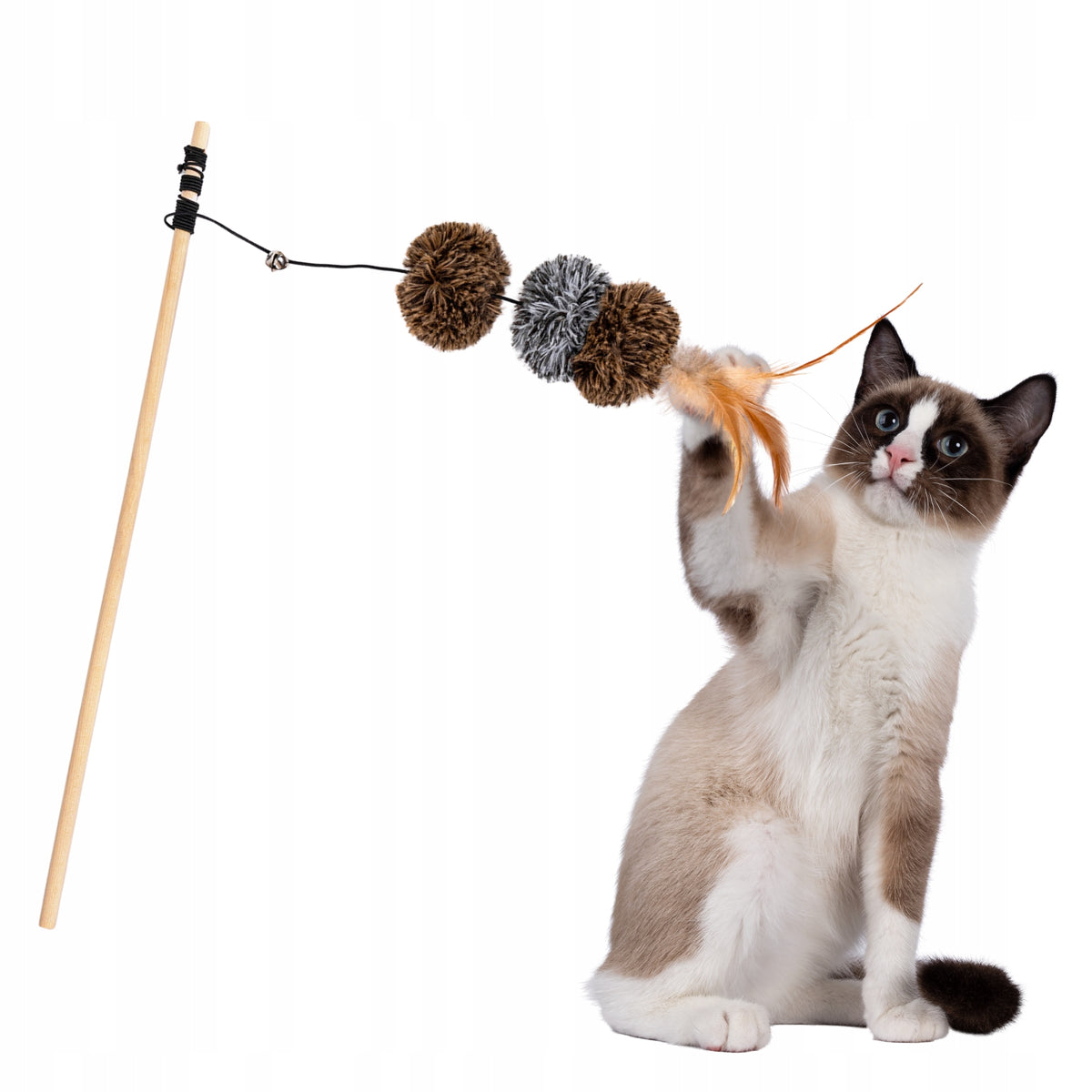 TOY LONG FISHING ROD FOR A CAT WITH BAIT BELL FEATHERS STICK 40CM
